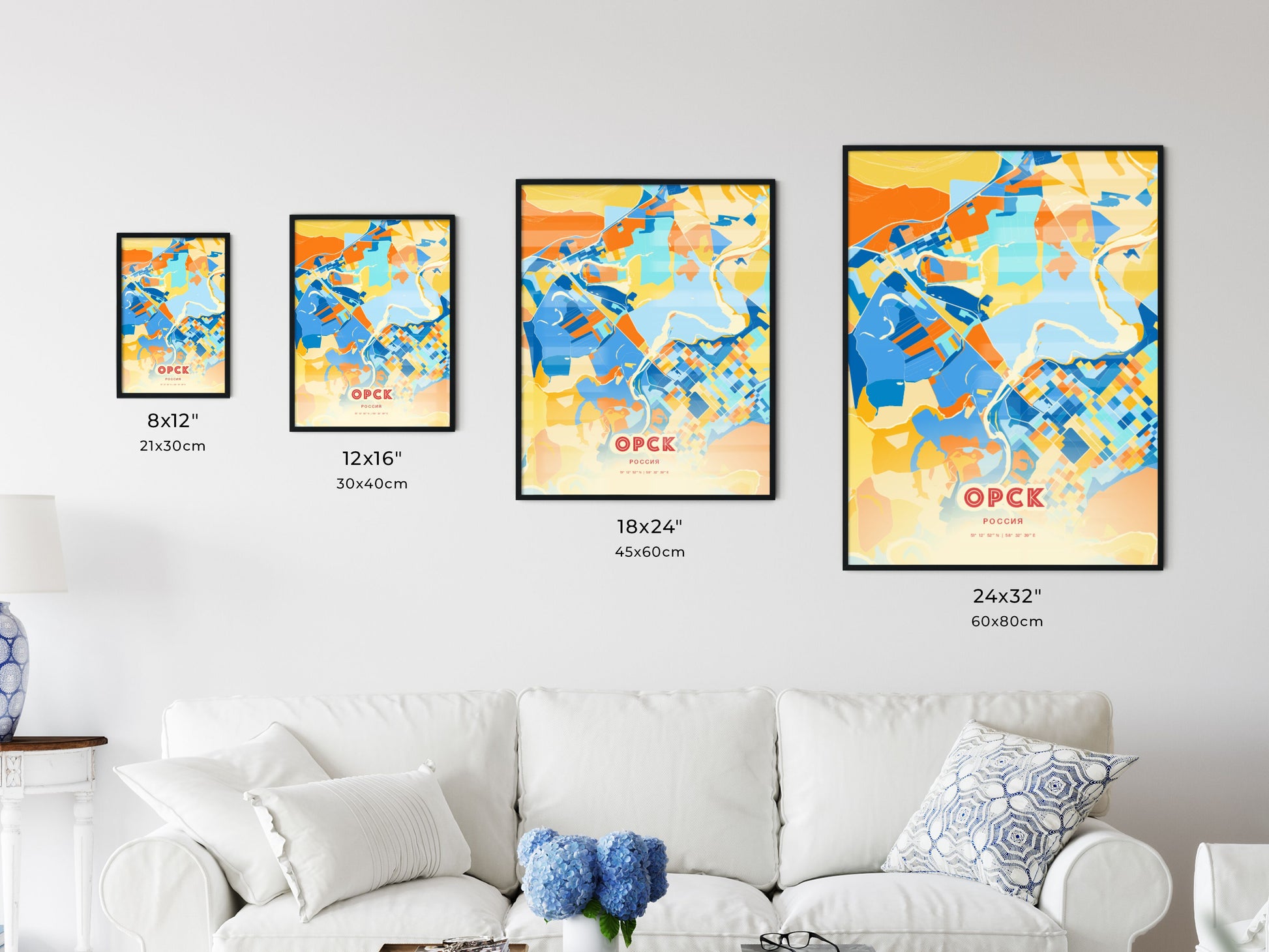 Colorful ORSK RUSSIA Fine Art Map Blue Orange