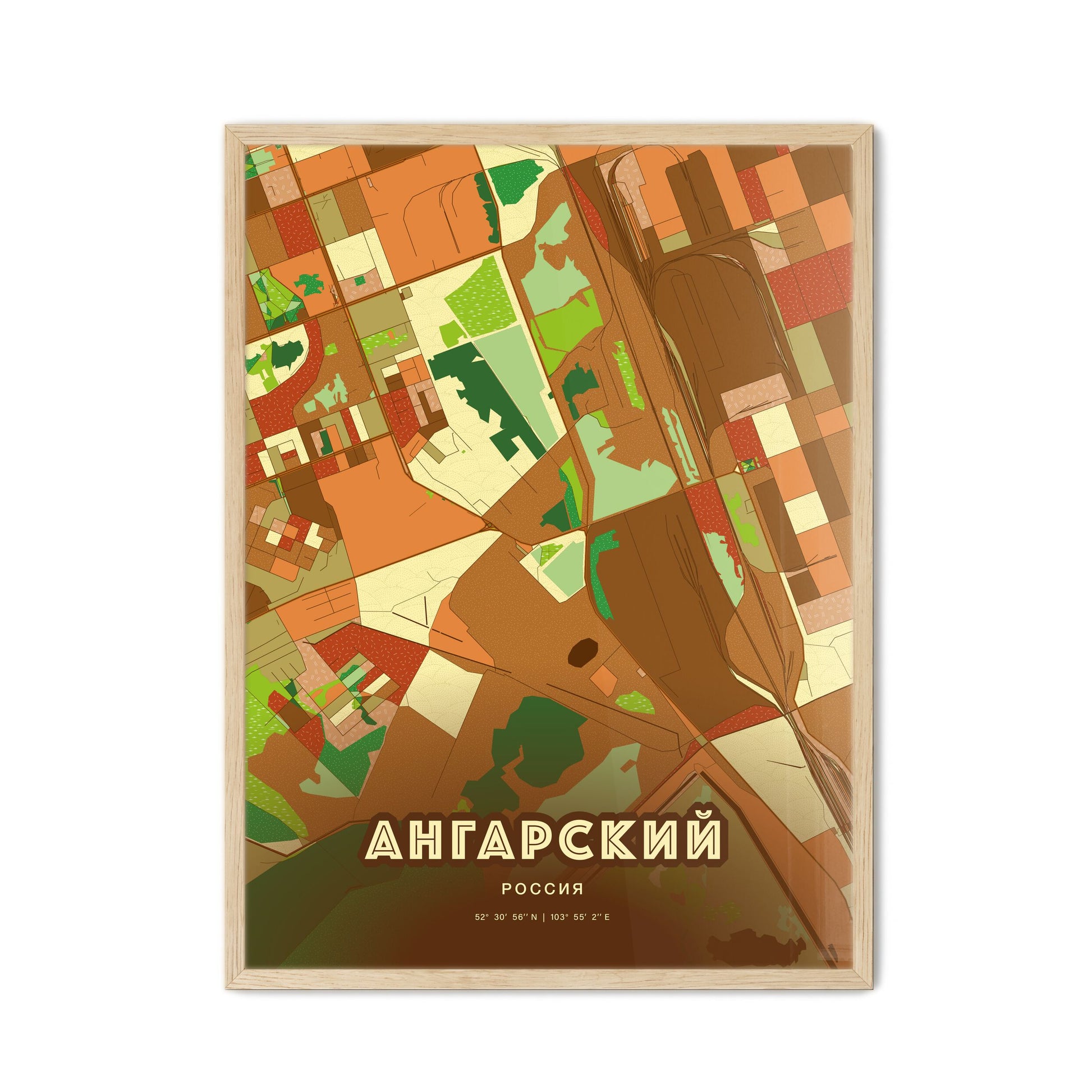 Colorful ANGARSK RUSSIA Fine Art Map Farmhouse