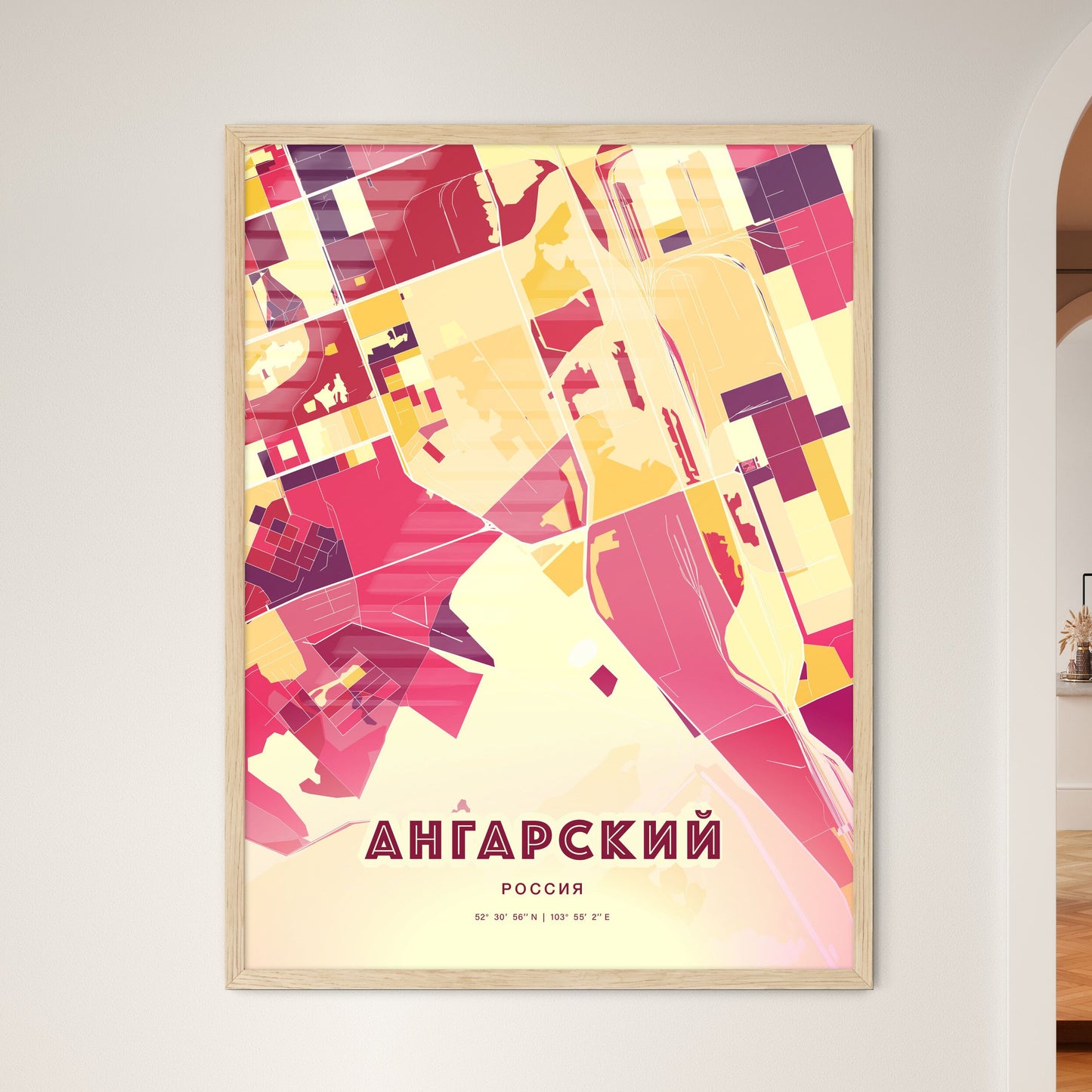 Colorful ANGARSK RUSSIA Fine Art Map Hot Red