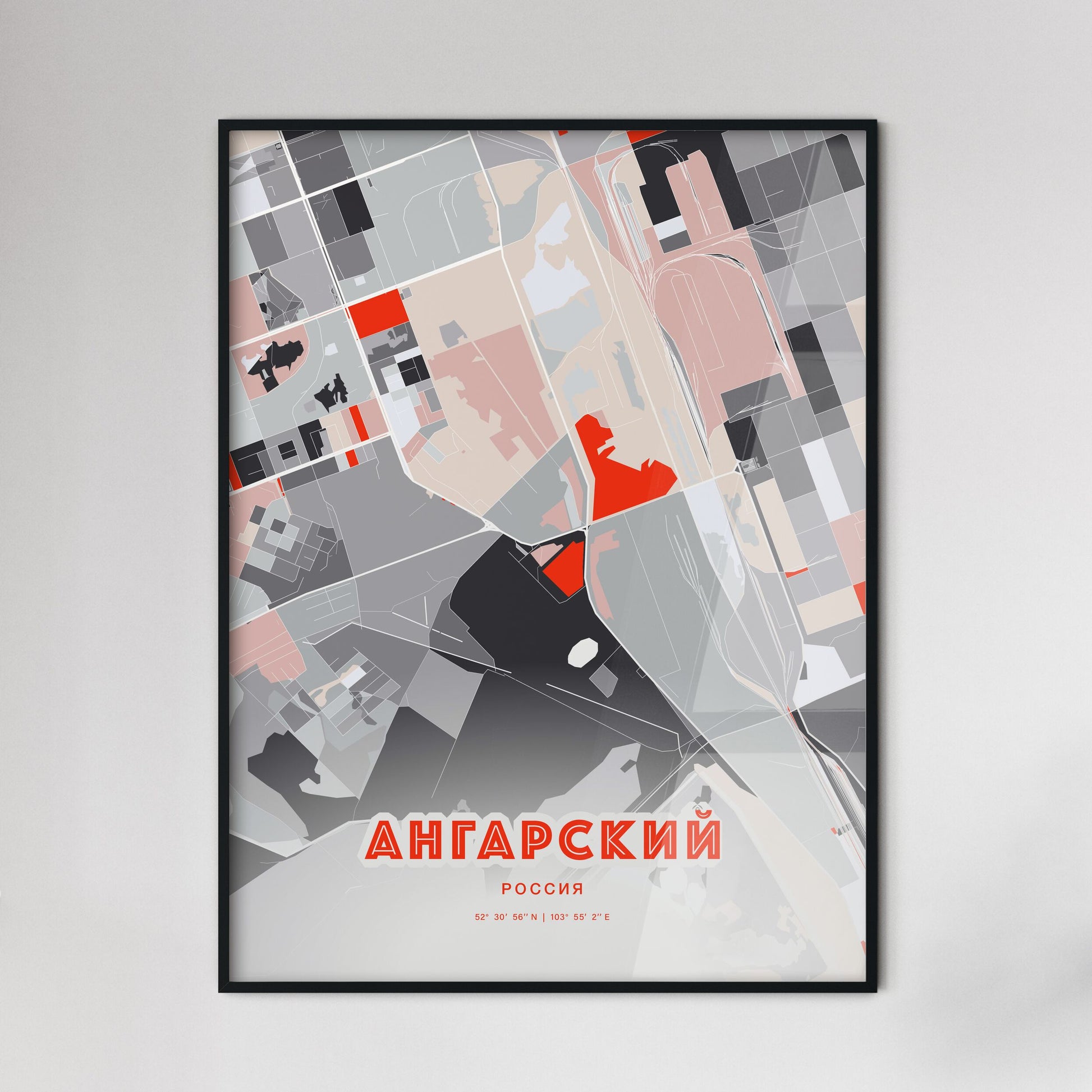 Colorful ANGARSK RUSSIA Fine Art Map Modern