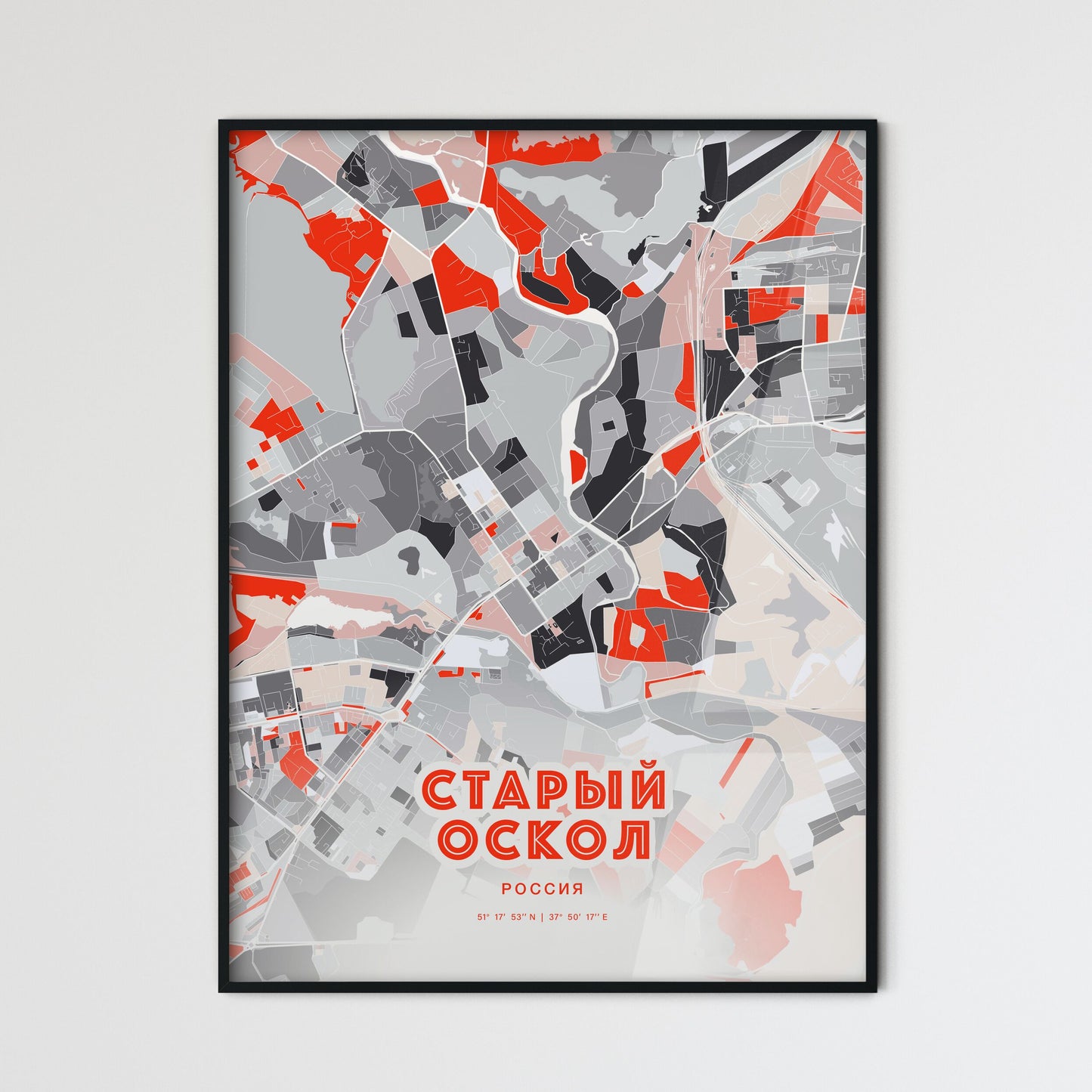 Colorful STARY OSKOL RUSSIA Fine Art Map Modern