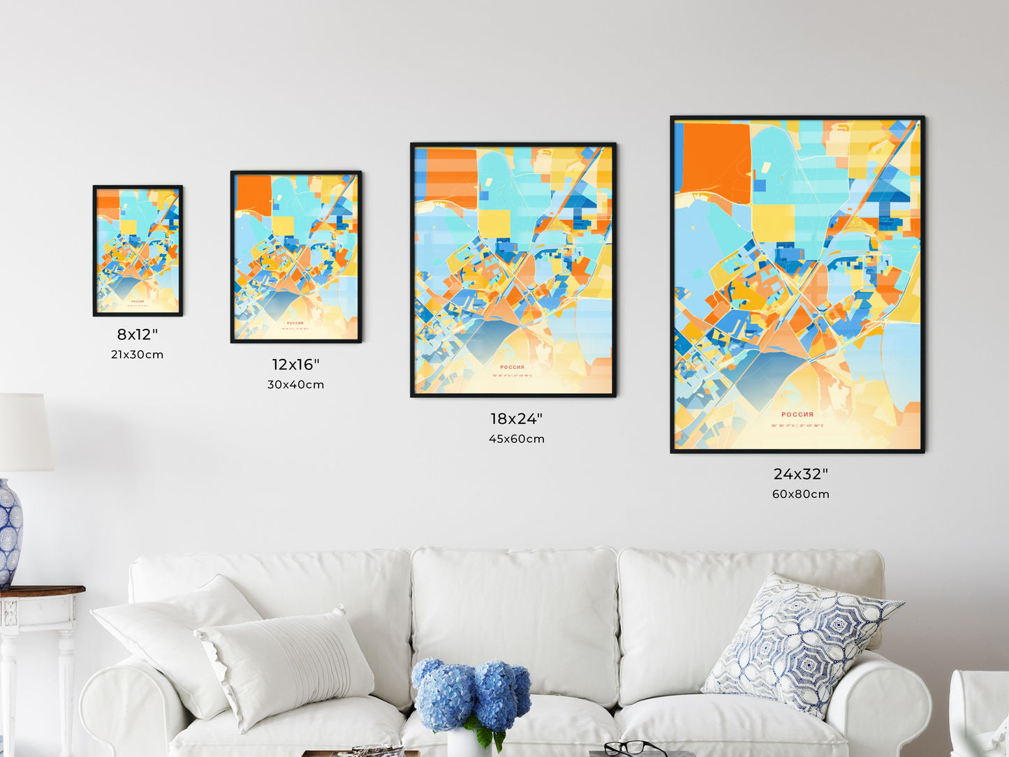 Colorful MYTISHCHI RUSSIA Fine Art Map Blue Orange