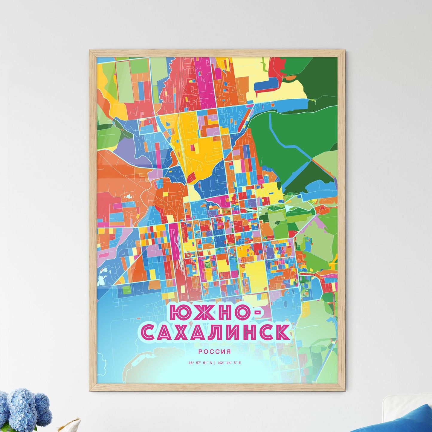 Colorful YUZHNO-SAKHALINSK RUSSIA Fine Art Map Crazy Colors