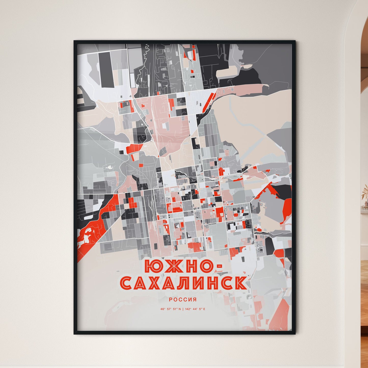 Colorful YUZHNO-SAKHALINSK RUSSIA Fine Art Map Modern