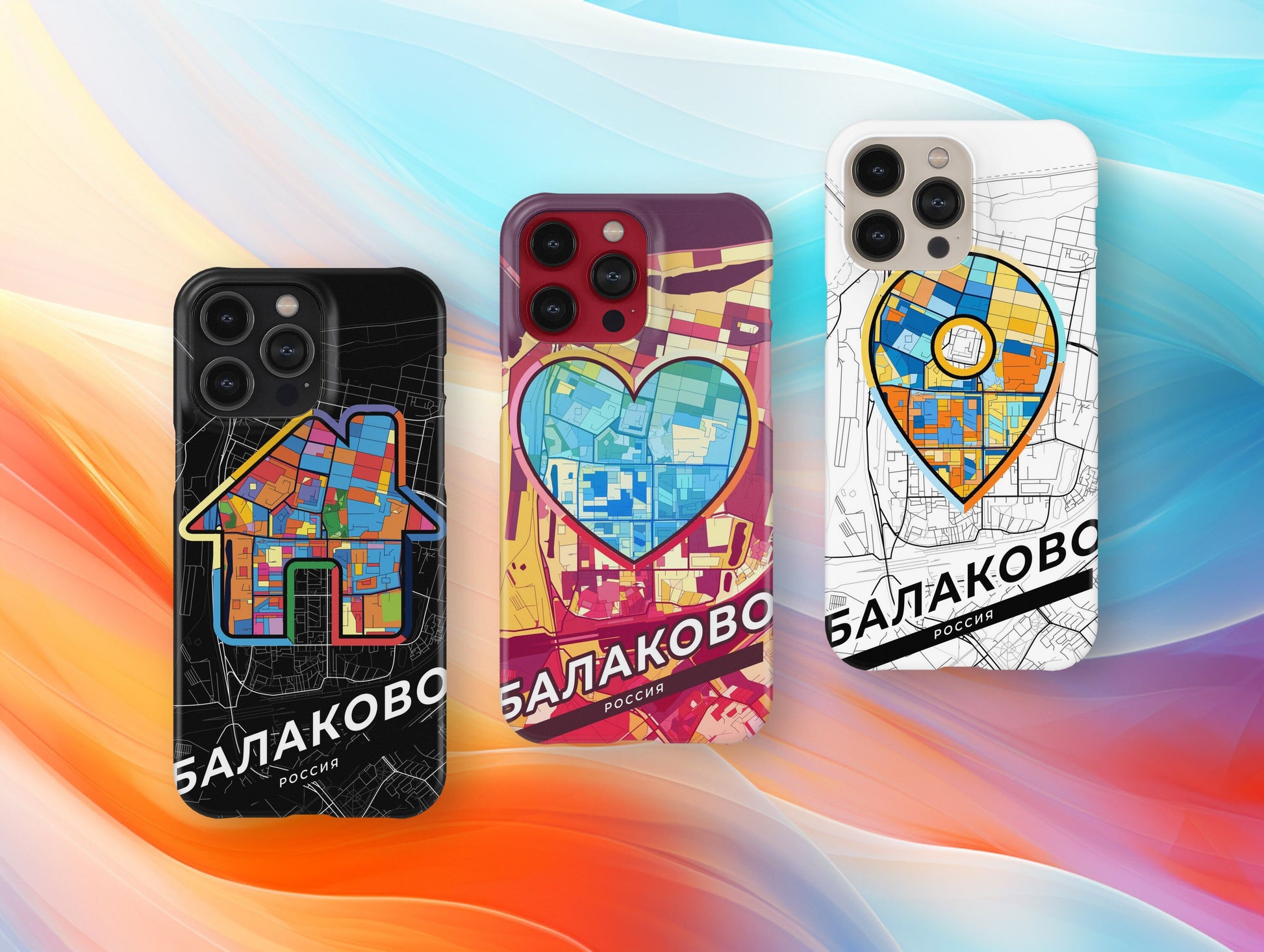 Balakovo Russia slim phone case with colorful icon. Birthday, wedding or housewarming gift. Couple match cases.