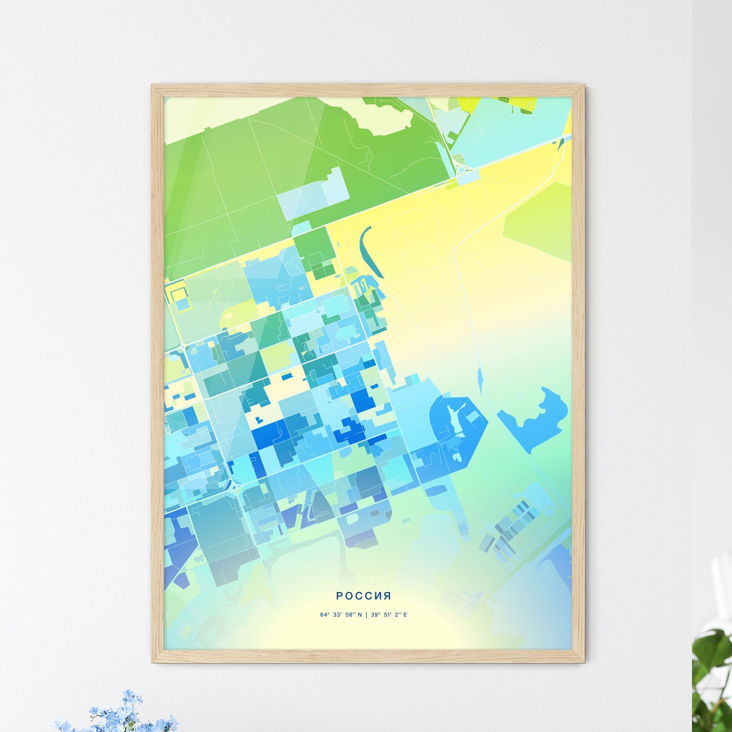 Colorful SEVERODVINSK RUSSIA Fine Art Map Cool Blue