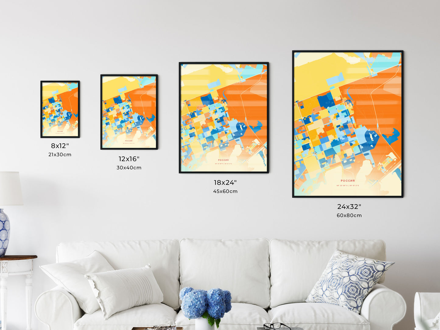 Colorful SEVERODVINSK RUSSIA Fine Art Map Blue Orange