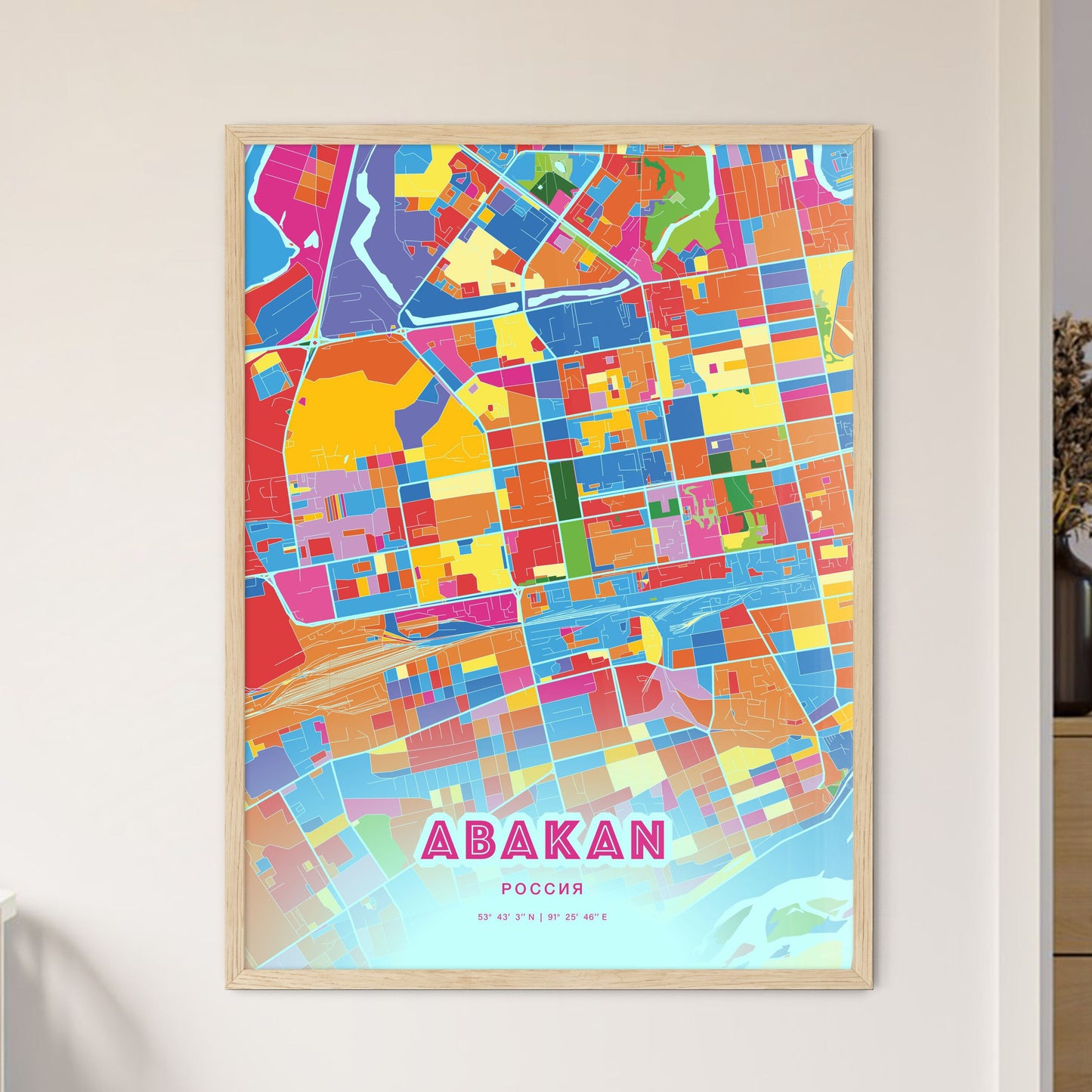 Colorful ABAKAN RUSSIA Fine Art Map Crazy Colors