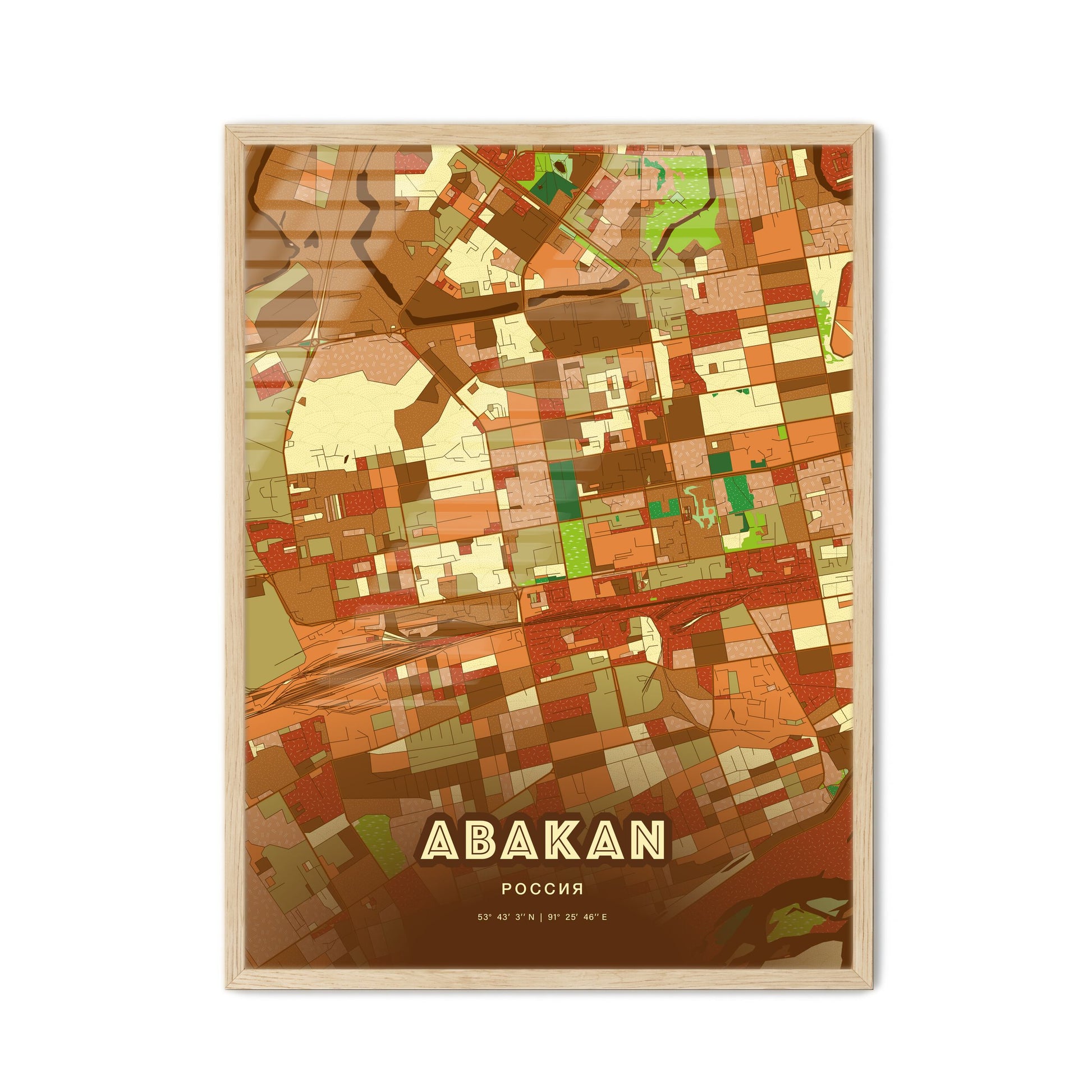 Colorful ABAKAN RUSSIA Fine Art Map Farmhouse