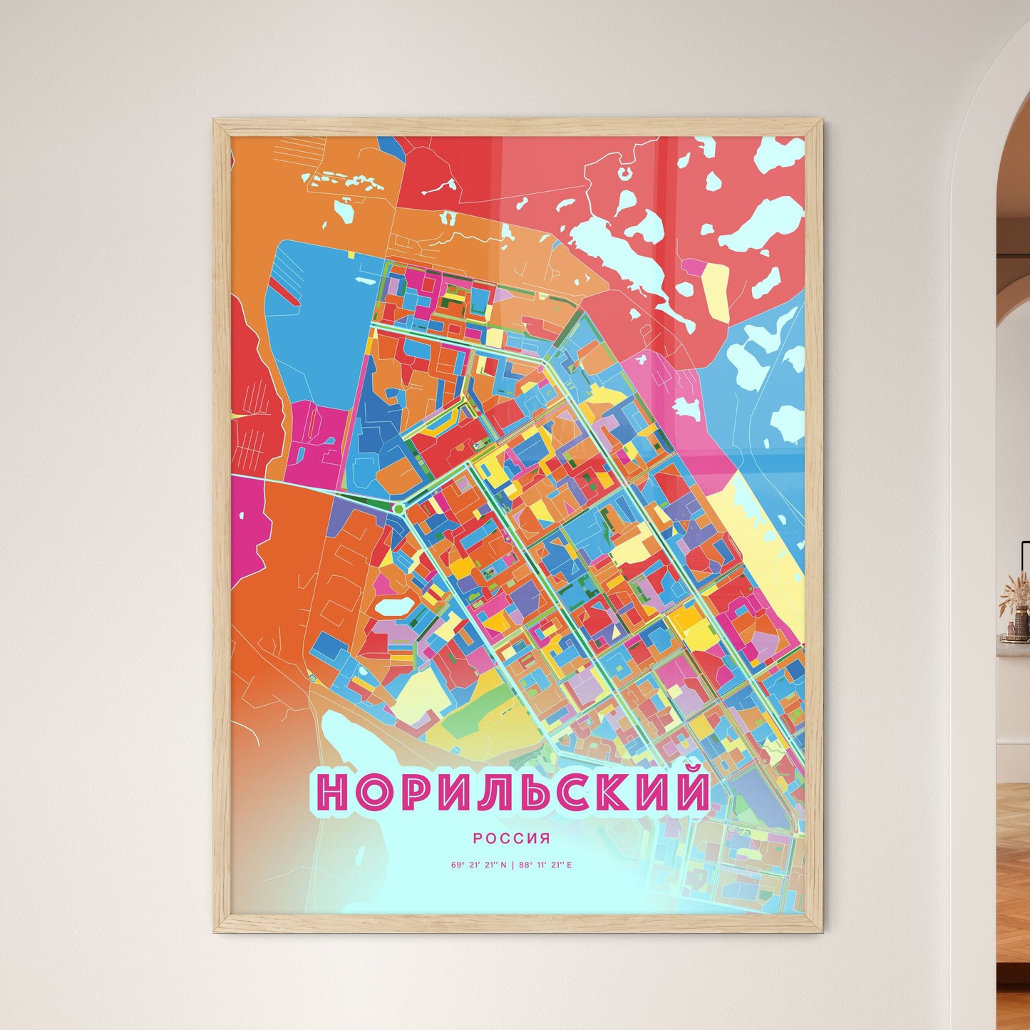 Colorful NORILSK RUSSIA Fine Art Map Crazy Colors