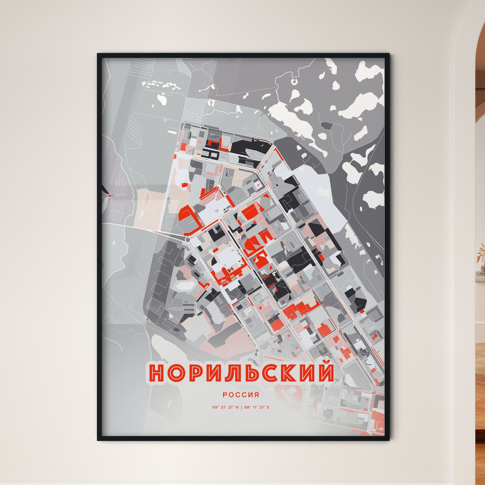 Colorful NORILSK RUSSIA Fine Art Map Modern