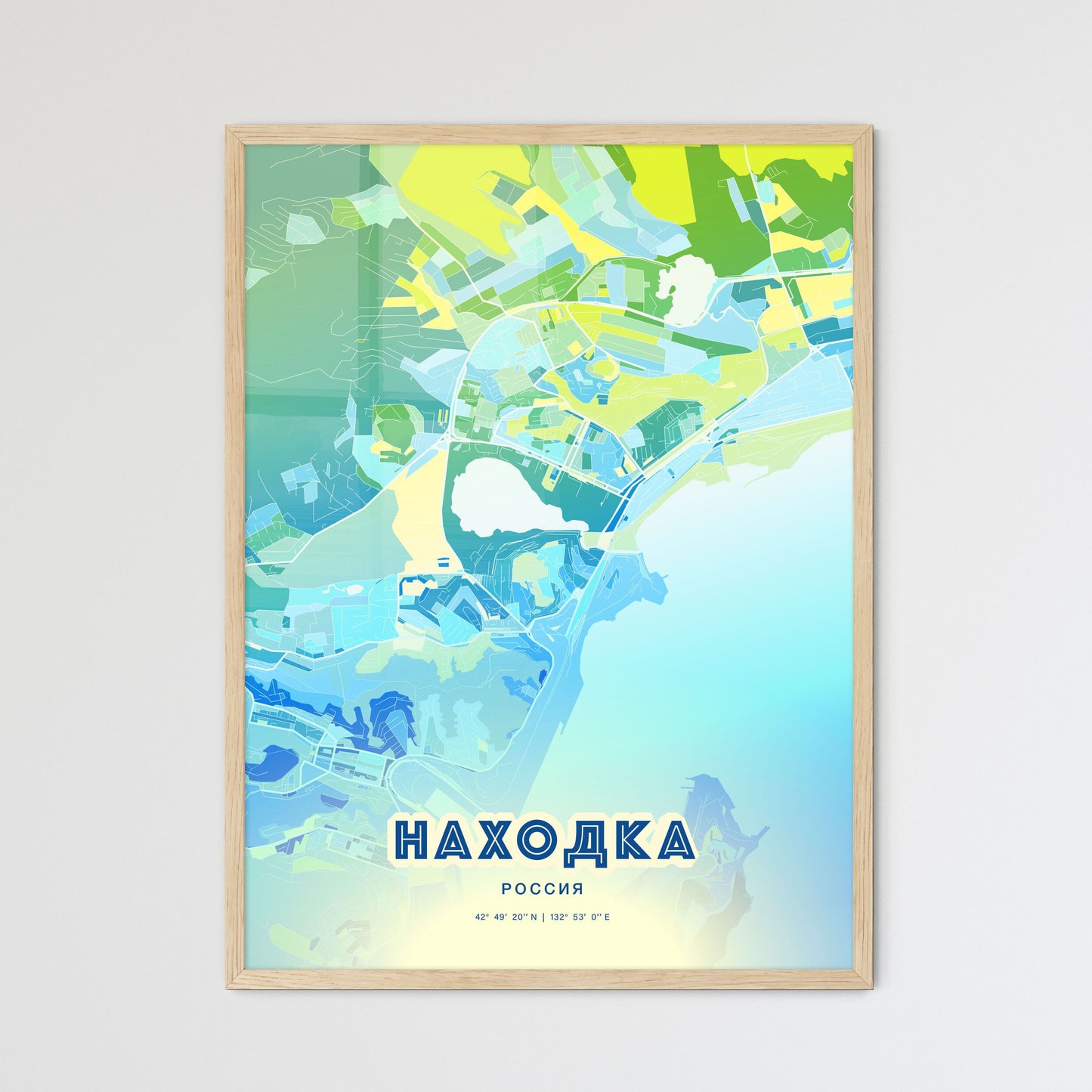 Colorful NAKHODKA RUSSIA Fine Art Map Cool Blue