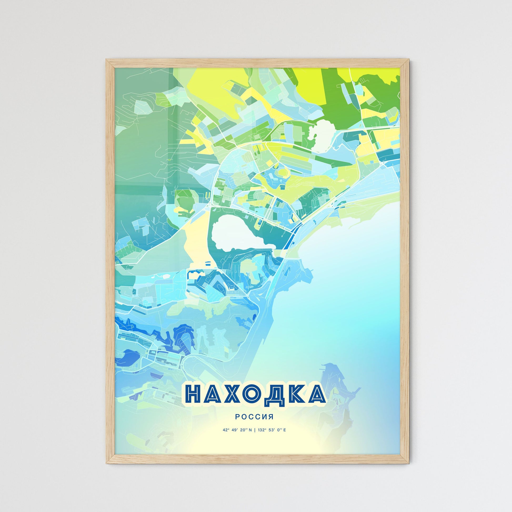 Colorful NAKHODKA RUSSIA Fine Art Map Cool Blue