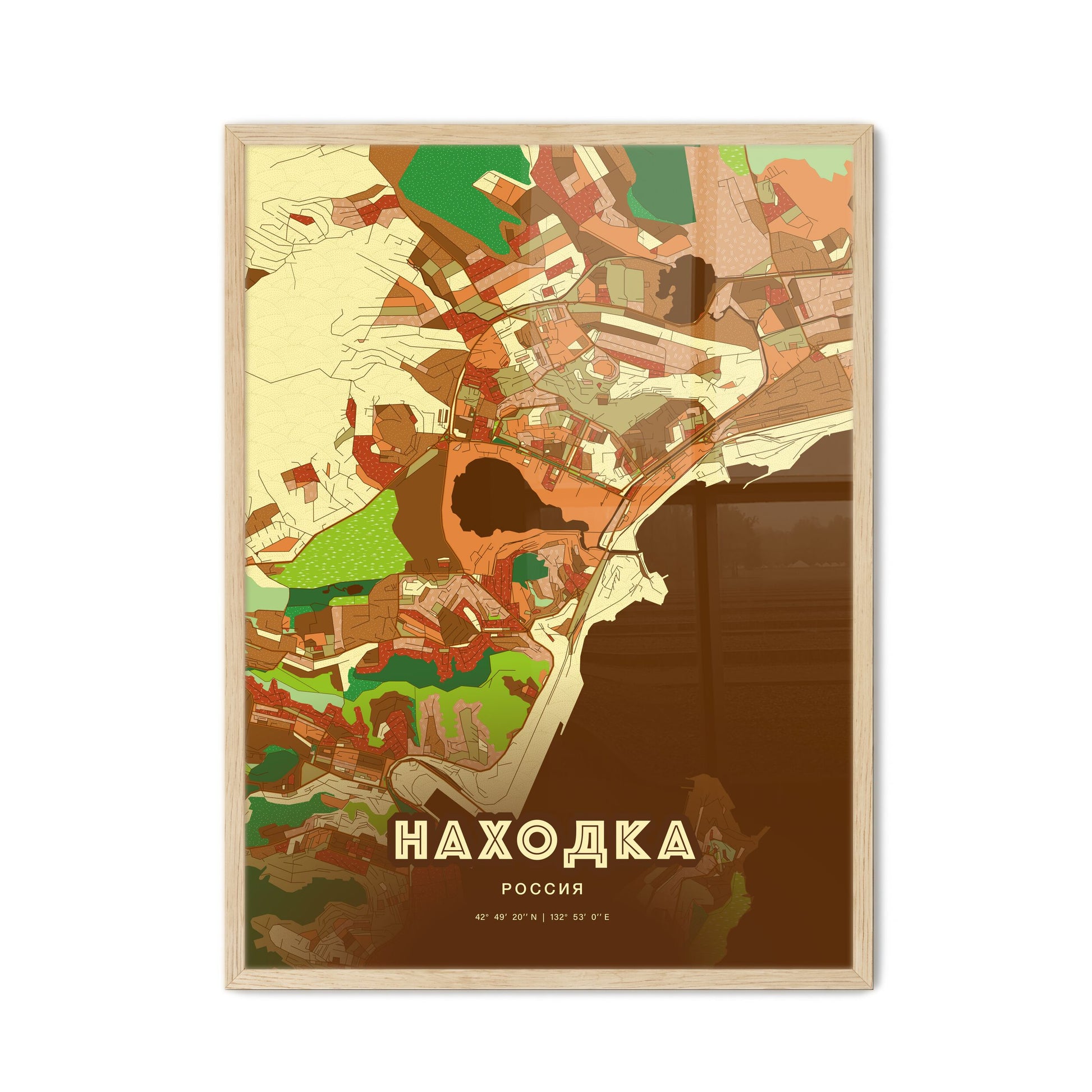 Colorful NAKHODKA RUSSIA Fine Art Map Farmhouse