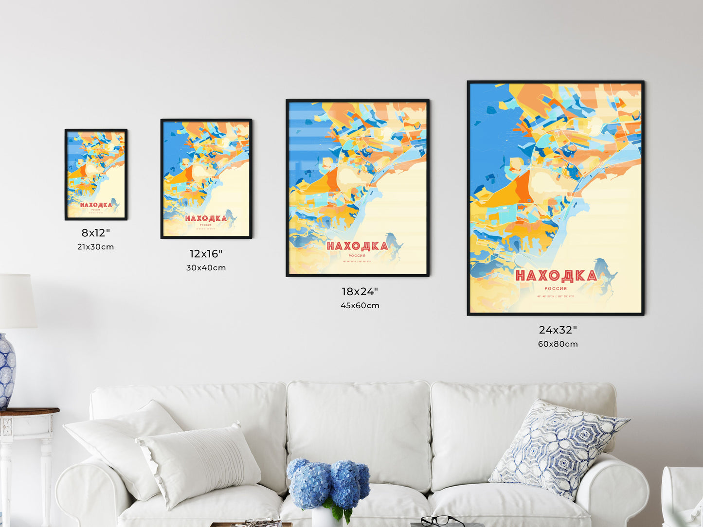 Colorful NAKHODKA RUSSIA Fine Art Map Blue Orange