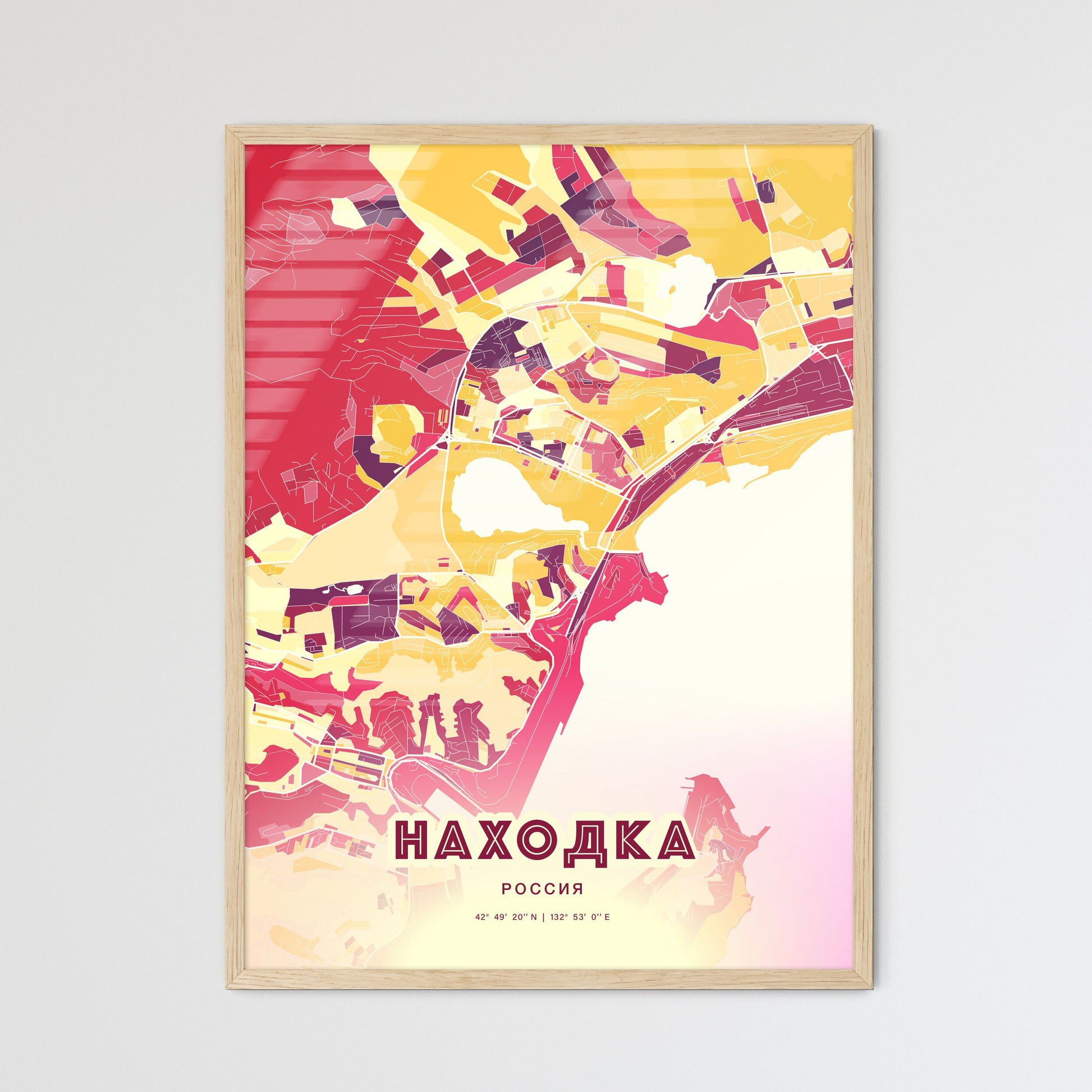 Colorful NAKHODKA RUSSIA Fine Art Map Hot Red