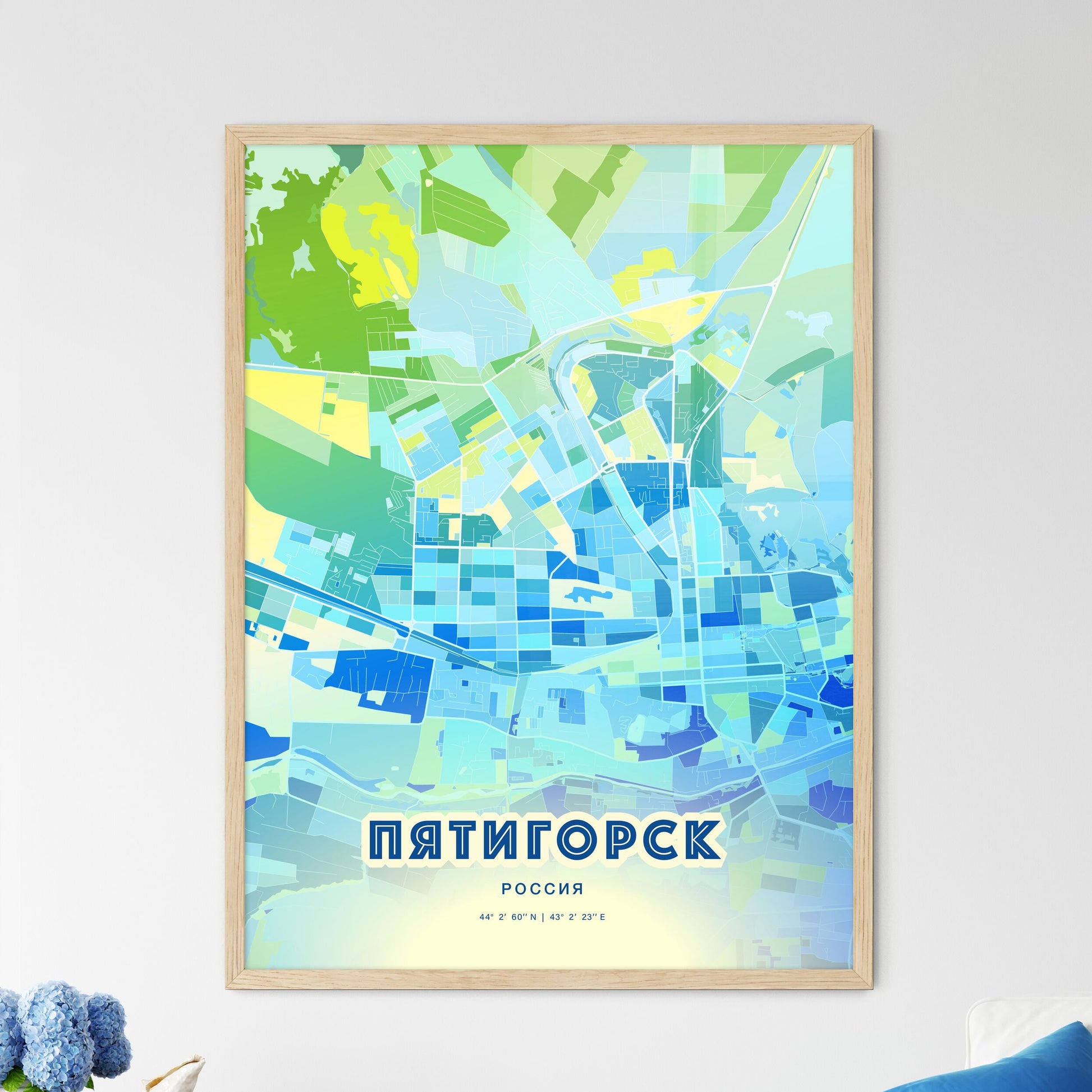 Colorful PYATIGORSK RUSSIA Fine Art Map Cool Blue