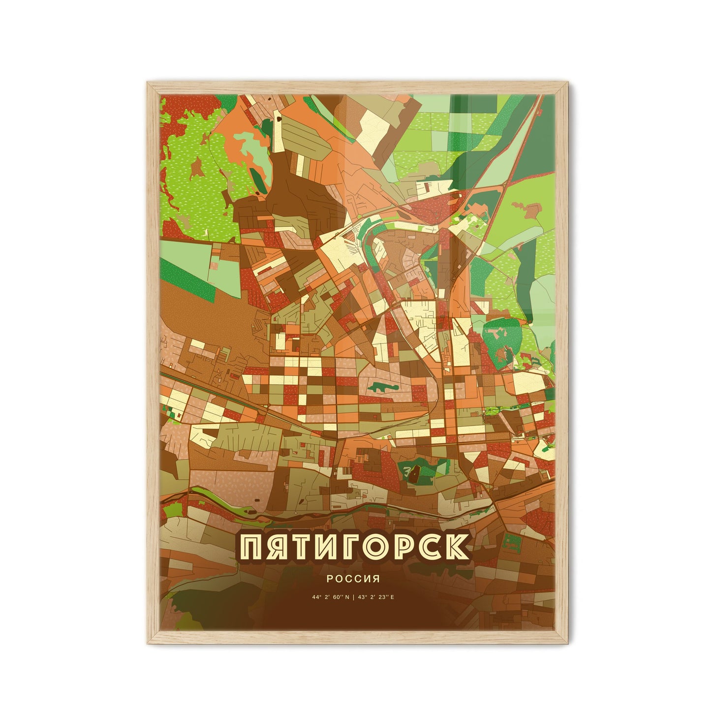 Colorful PYATIGORSK RUSSIA Fine Art Map Farmhouse