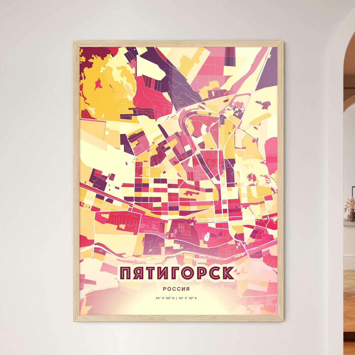 Colorful PYATIGORSK RUSSIA Fine Art Map Hot Red