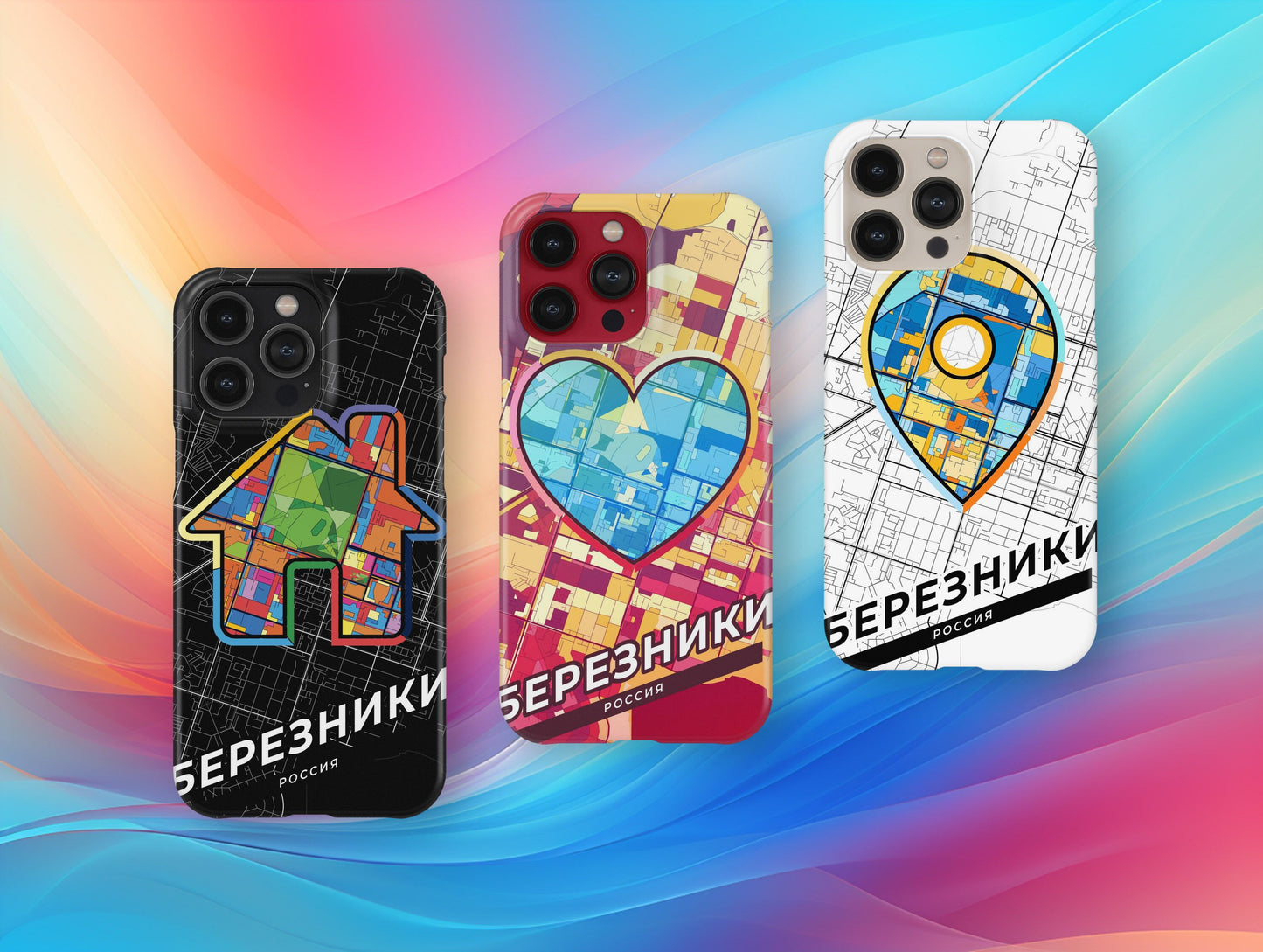 Berezniki Russia slim phone case with colorful icon. Birthday, wedding or housewarming gift. Couple match cases.