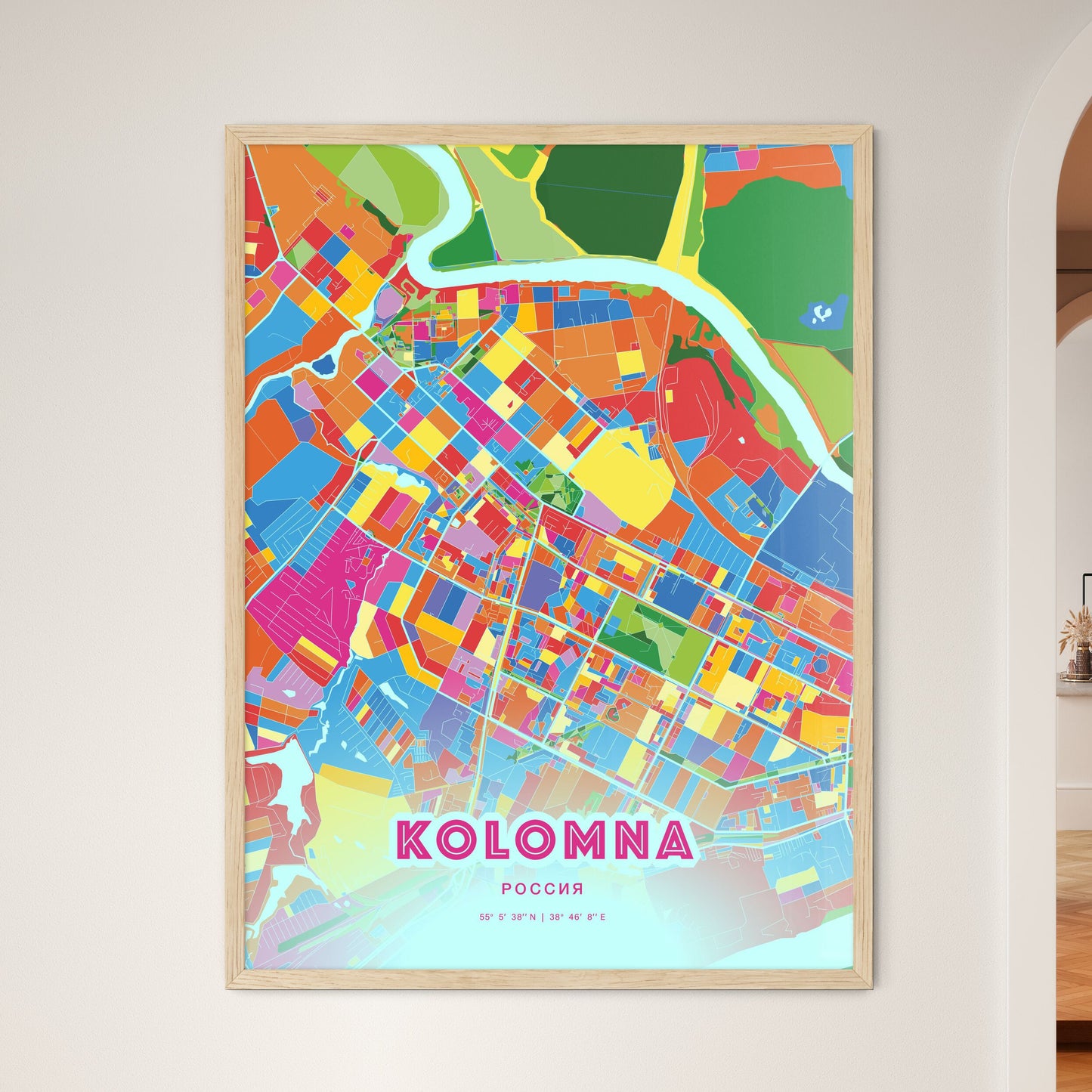 Colorful KOLOMNA RUSSIA Fine Art Map Crazy Colors