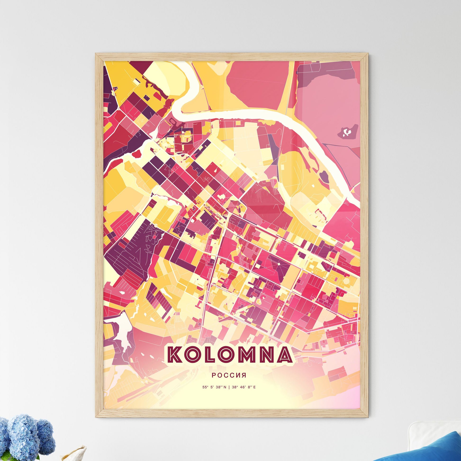 Colorful KOLOMNA RUSSIA Fine Art Map Hot Red