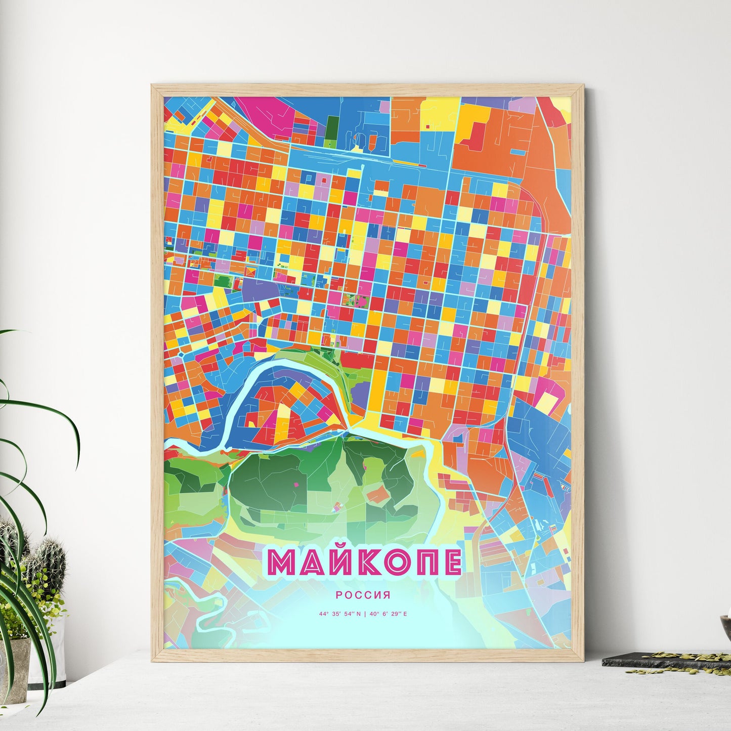 Colorful MAYKOP RUSSIA Fine Art Map Crazy Colors