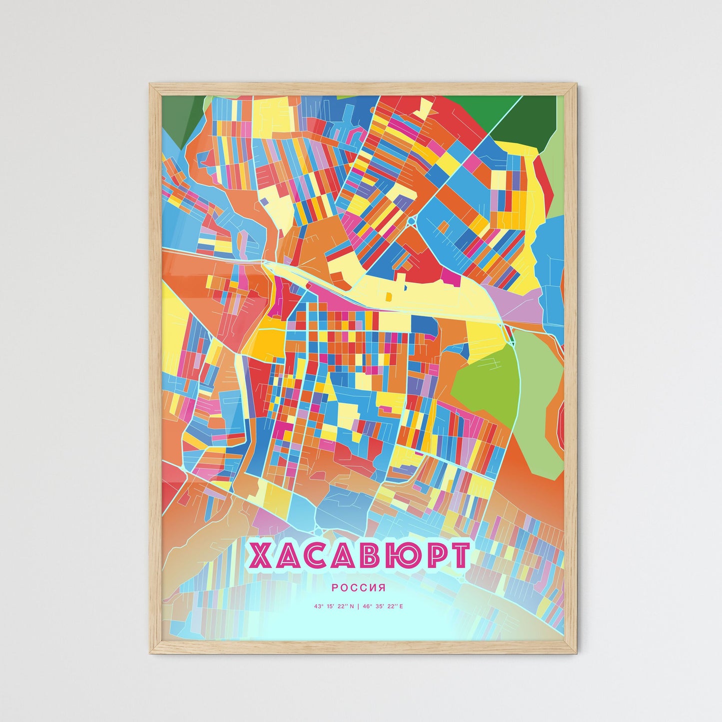Colorful KHASAVYURT RUSSIA Fine Art Map Crazy Colors