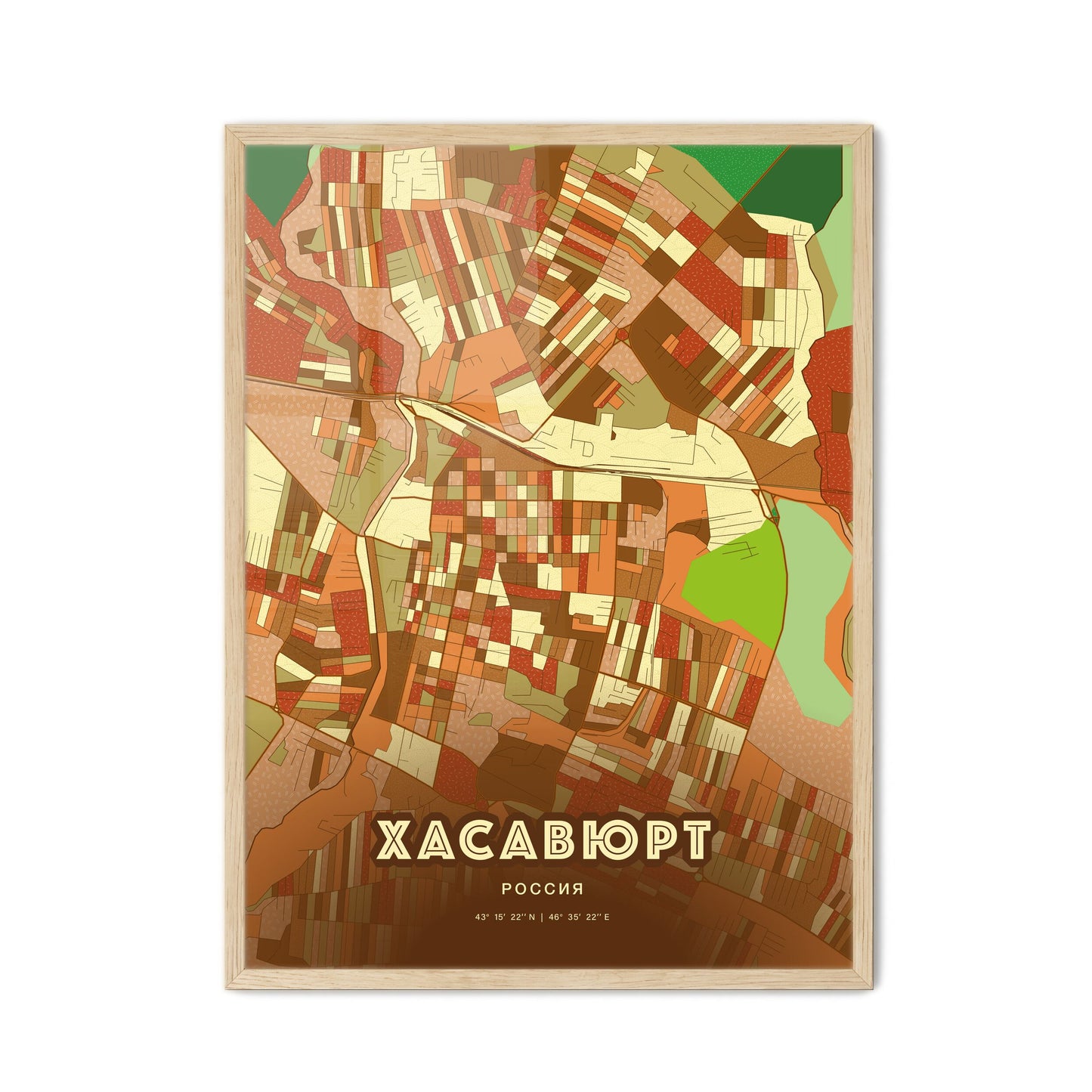 Colorful KHASAVYURT RUSSIA Fine Art Map Farmhouse