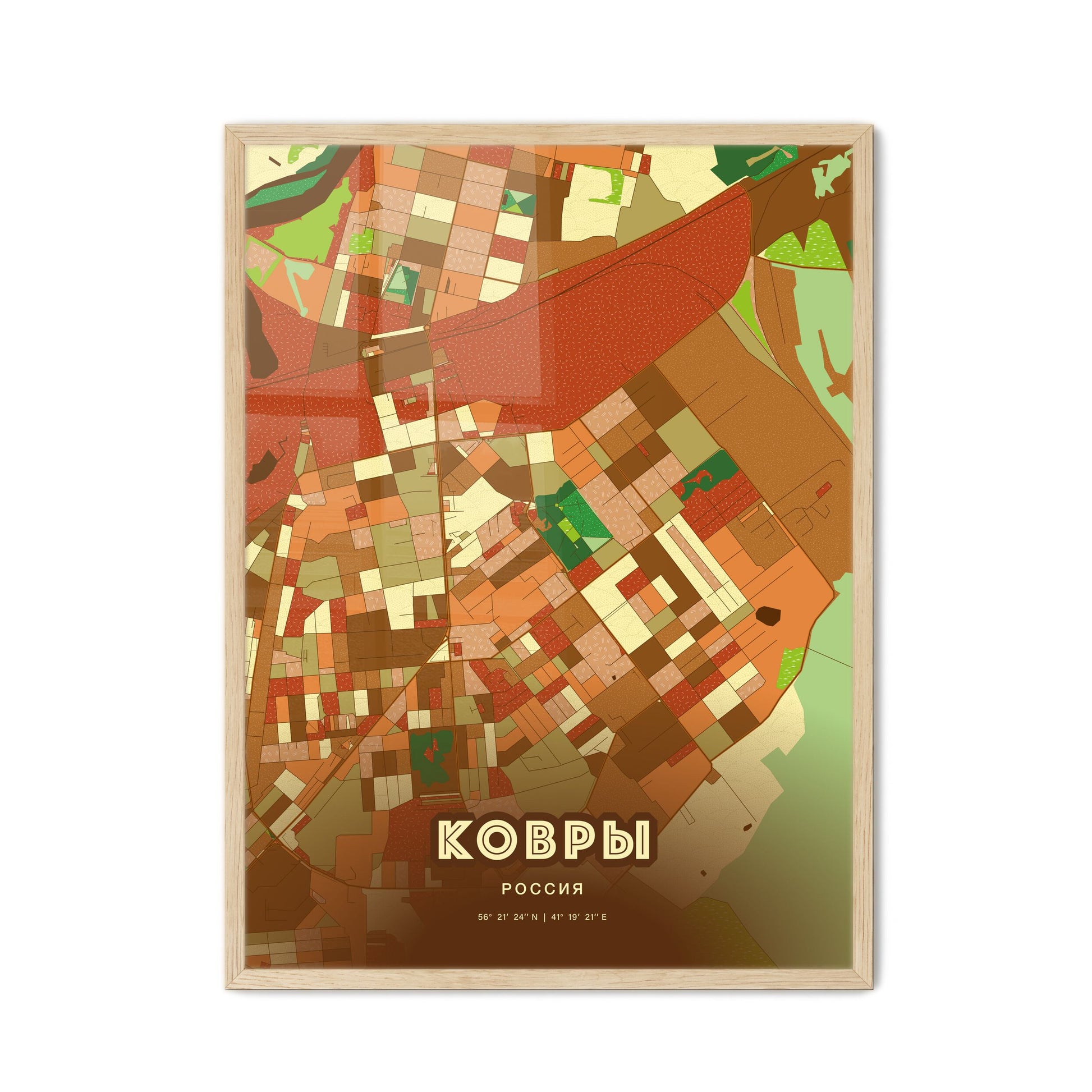 Colorful KOVROV RUSSIA Fine Art Map Farmhouse