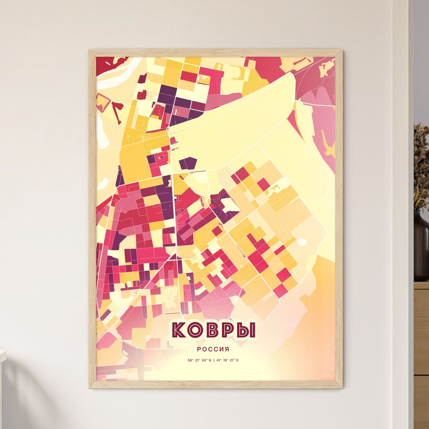 Colorful KOVROV RUSSIA Fine Art Map Hot Red