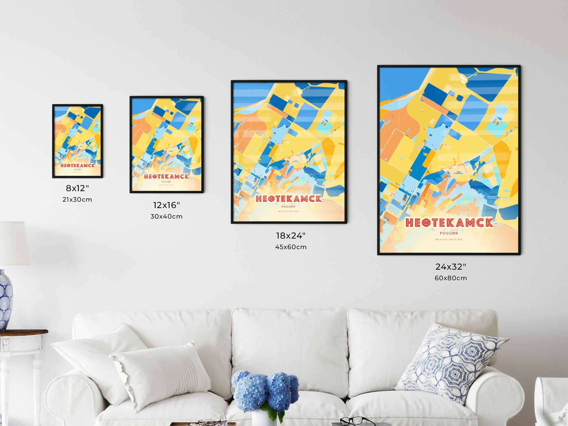 Colorful NEFTEKAMSK RUSSIA Fine Art Map Blue Orange