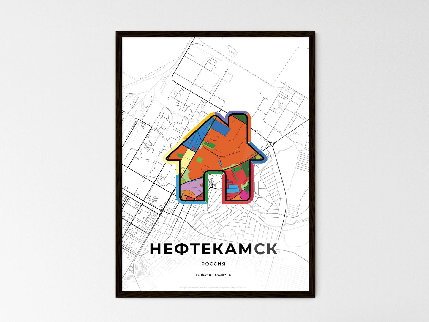 Neftekamsk Russia wedding art map with home icon