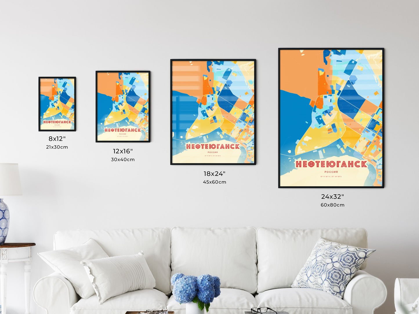 Colorful NEFTEYUGANSK RUSSIA Fine Art Map Blue Orange