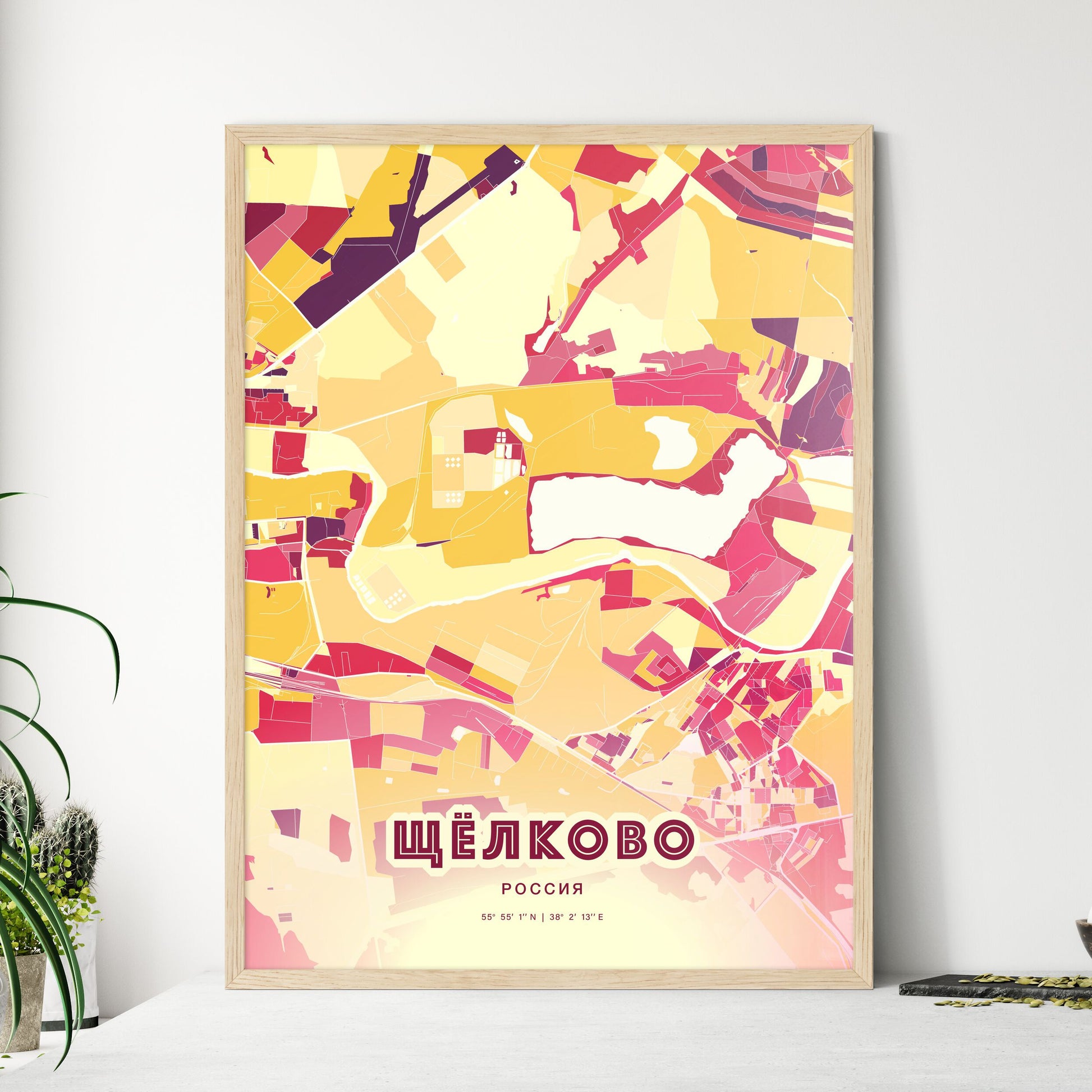 Colorful SHCHYOLKOVO RUSSIA Fine Art Map Hot Red