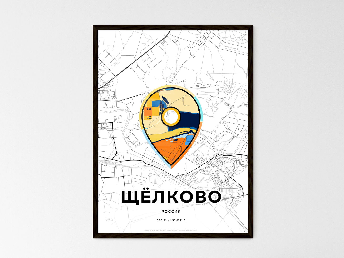 Shchyolkovo Russia wedding art map with pointer icon