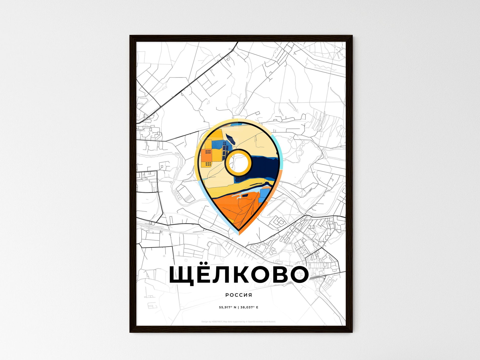 Shchyolkovo Russia wedding art map with pointer icon