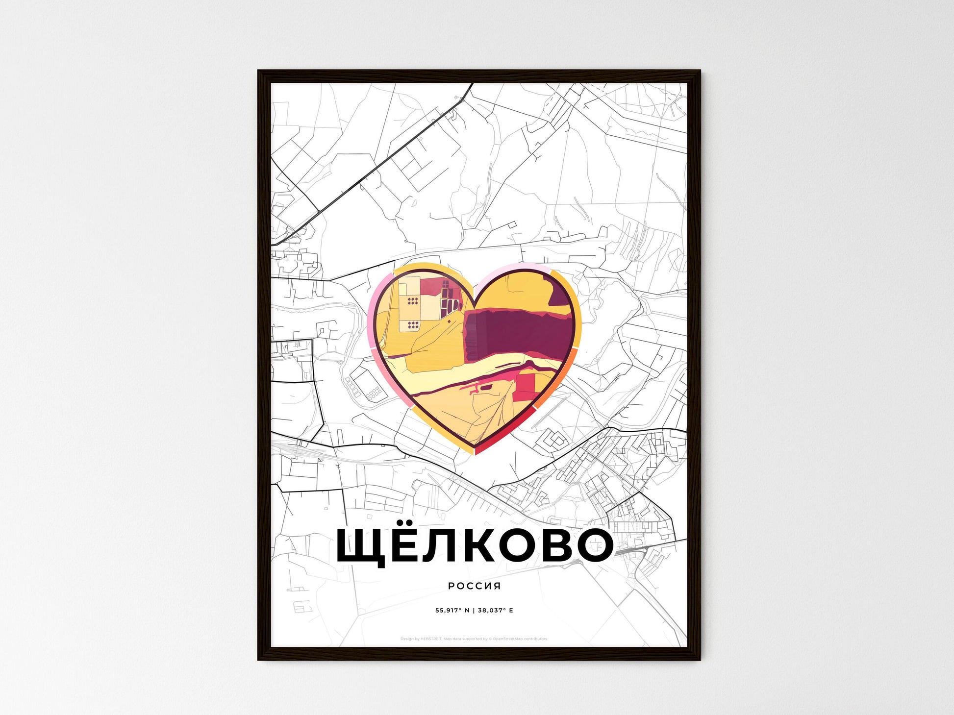 Shchyolkovo Russia wedding art map with heart icon