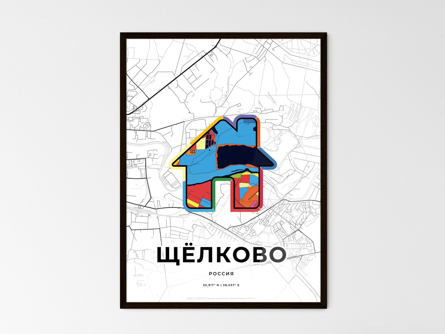 Shchyolkovo Russia wedding art map with home icon