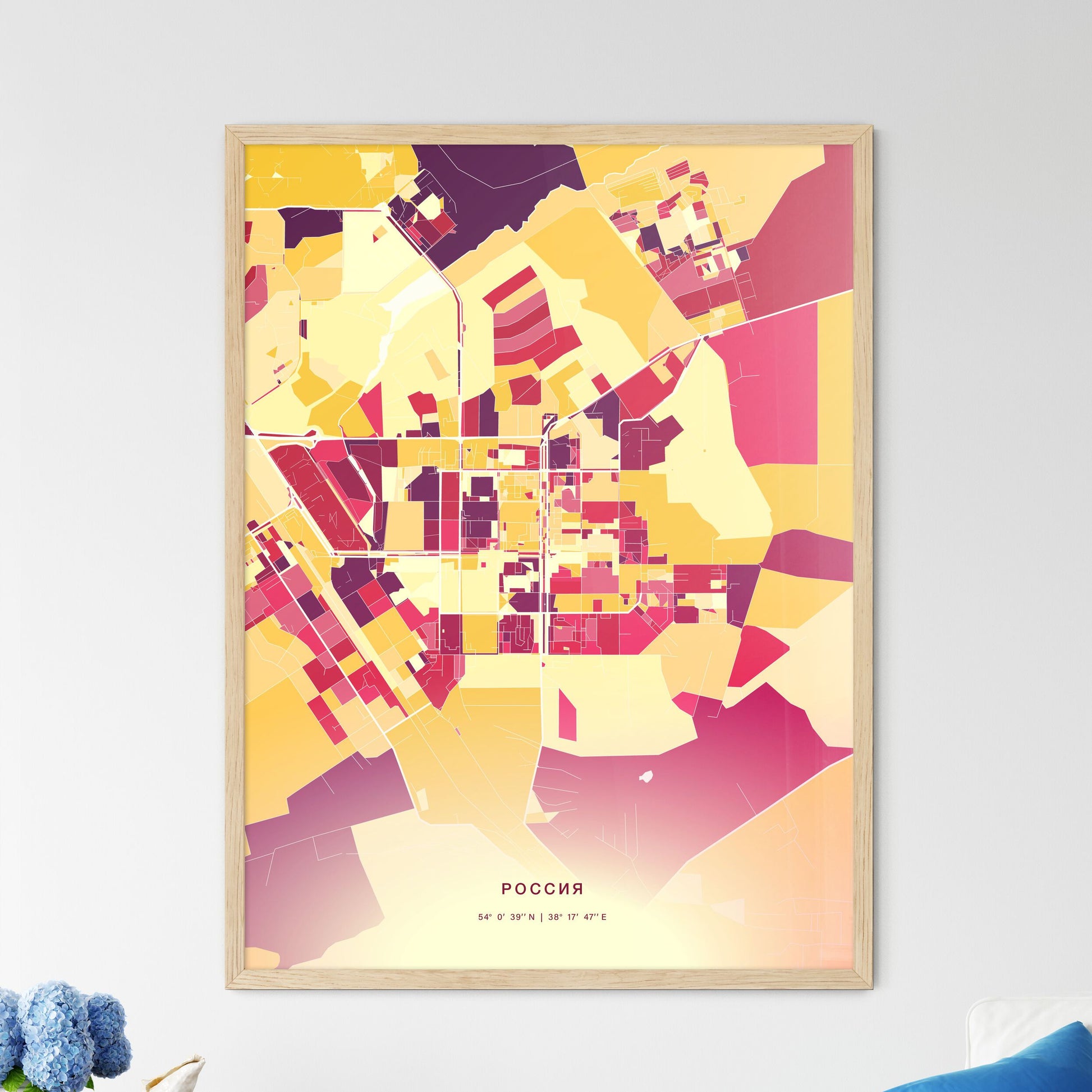 Colorful NOVOMOSKOVSK RUSSIA Fine Art Map Hot Red