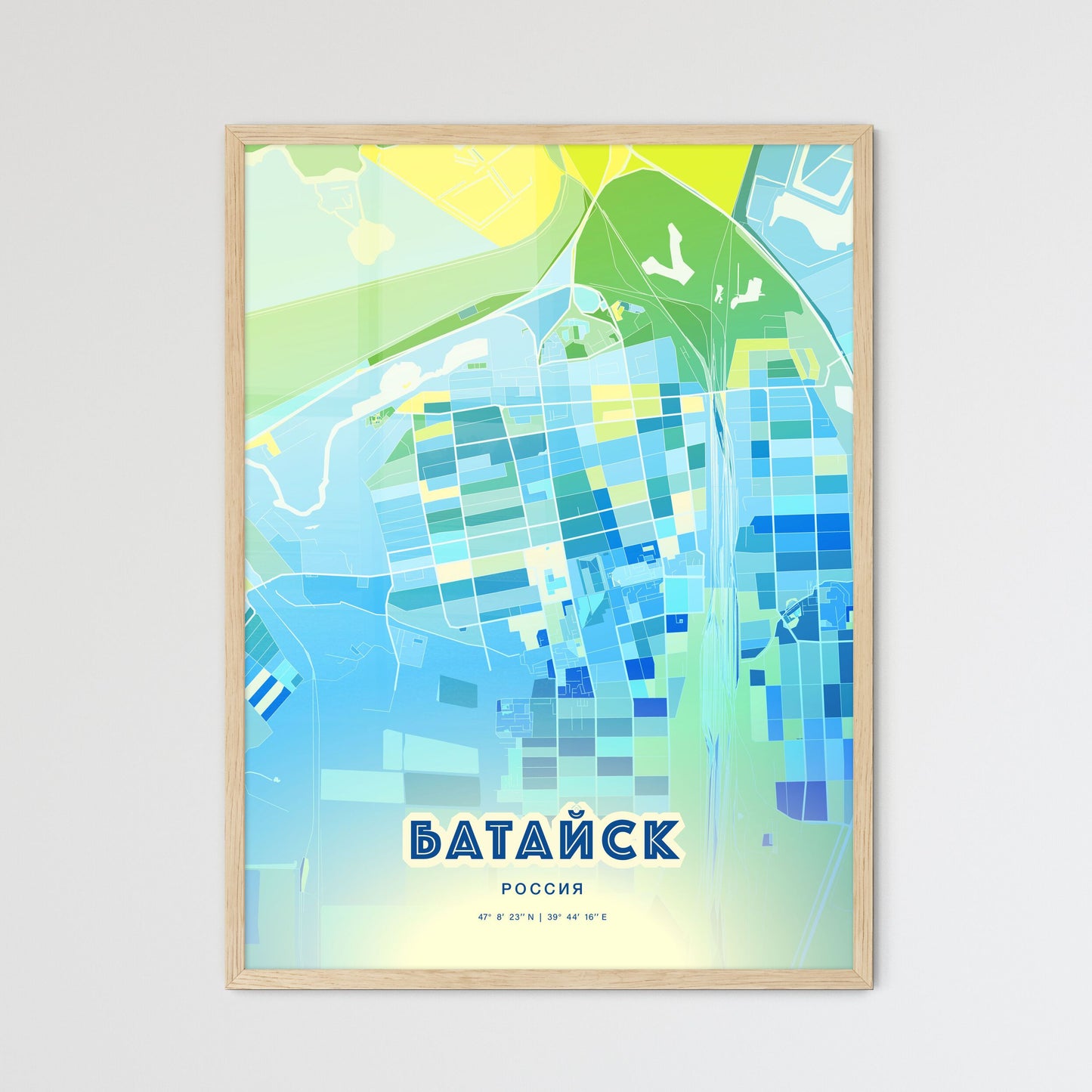 Colorful BATAYSK RUSSIA Fine Art Map Cool Blue