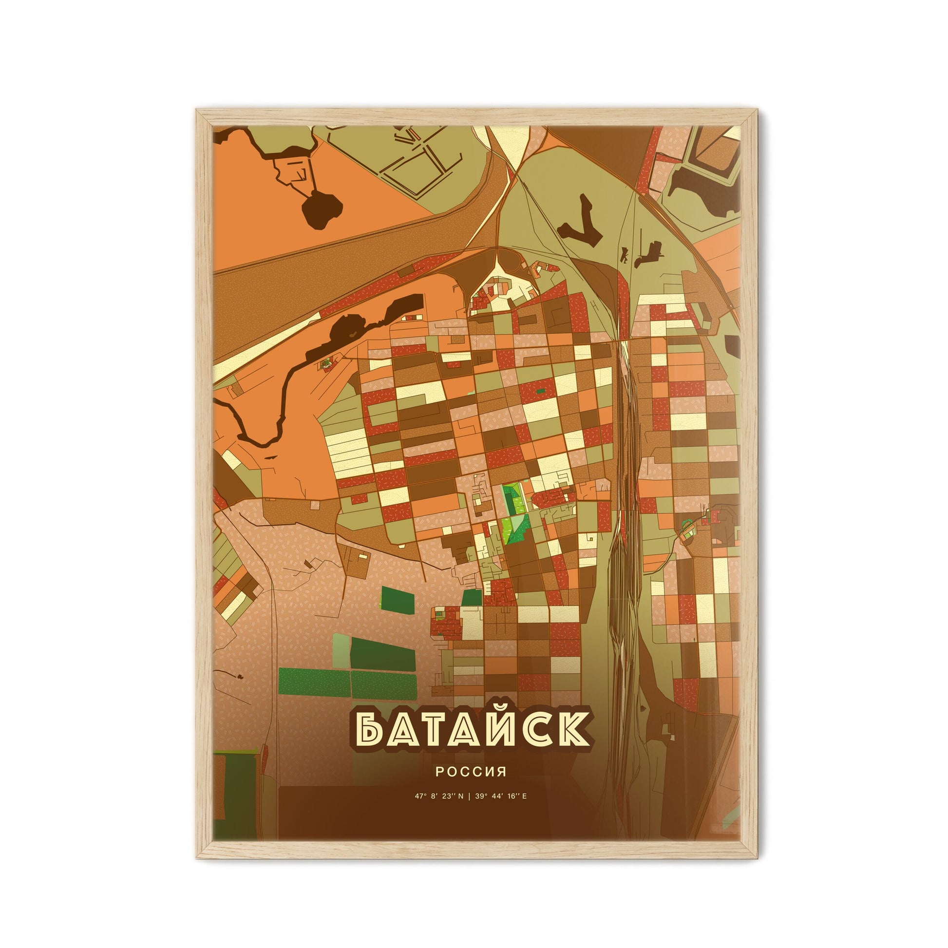 Colorful BATAYSK RUSSIA Fine Art Map Farmhouse