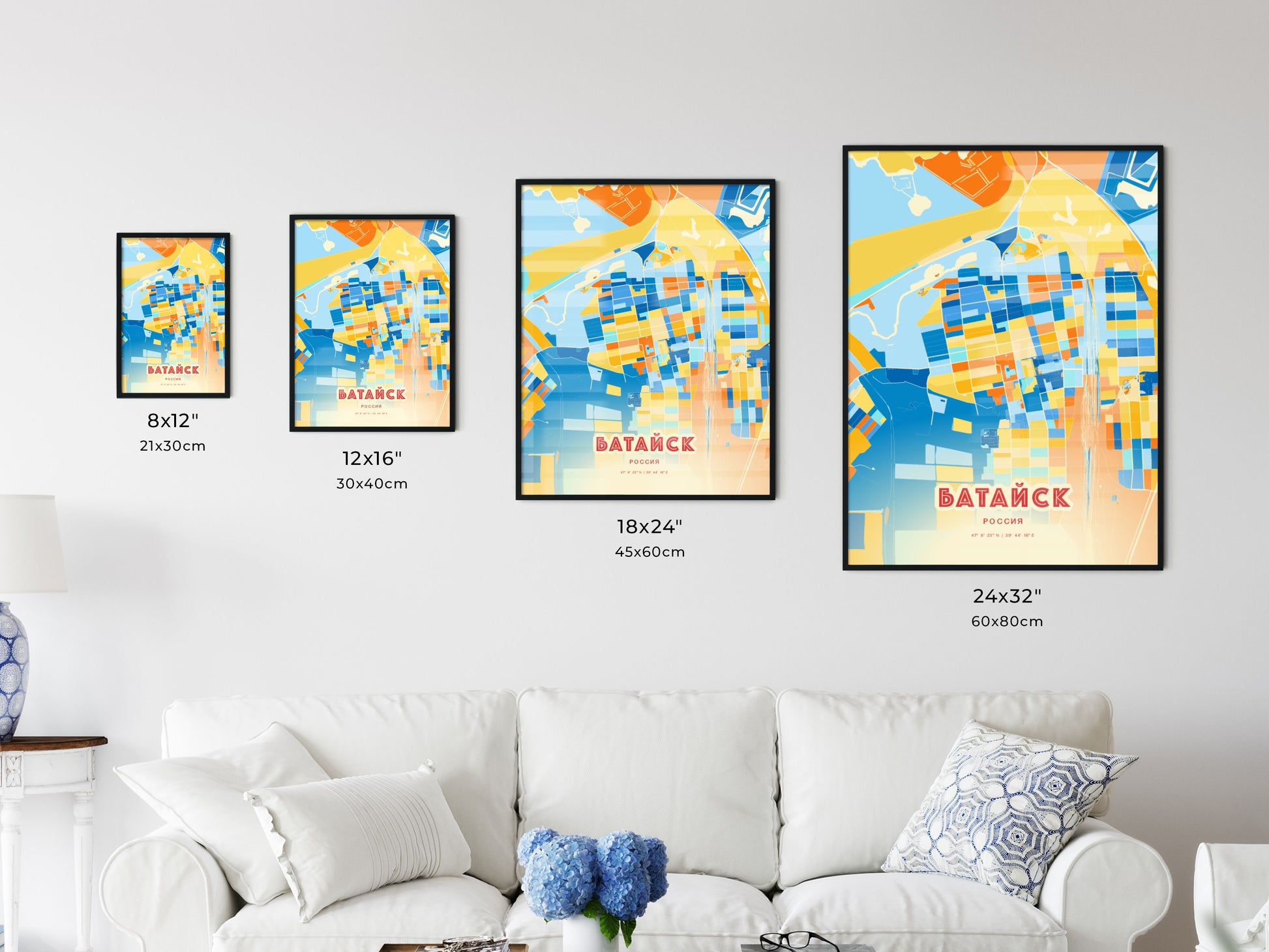 Colorful BATAYSK RUSSIA Fine Art Map Blue Orange