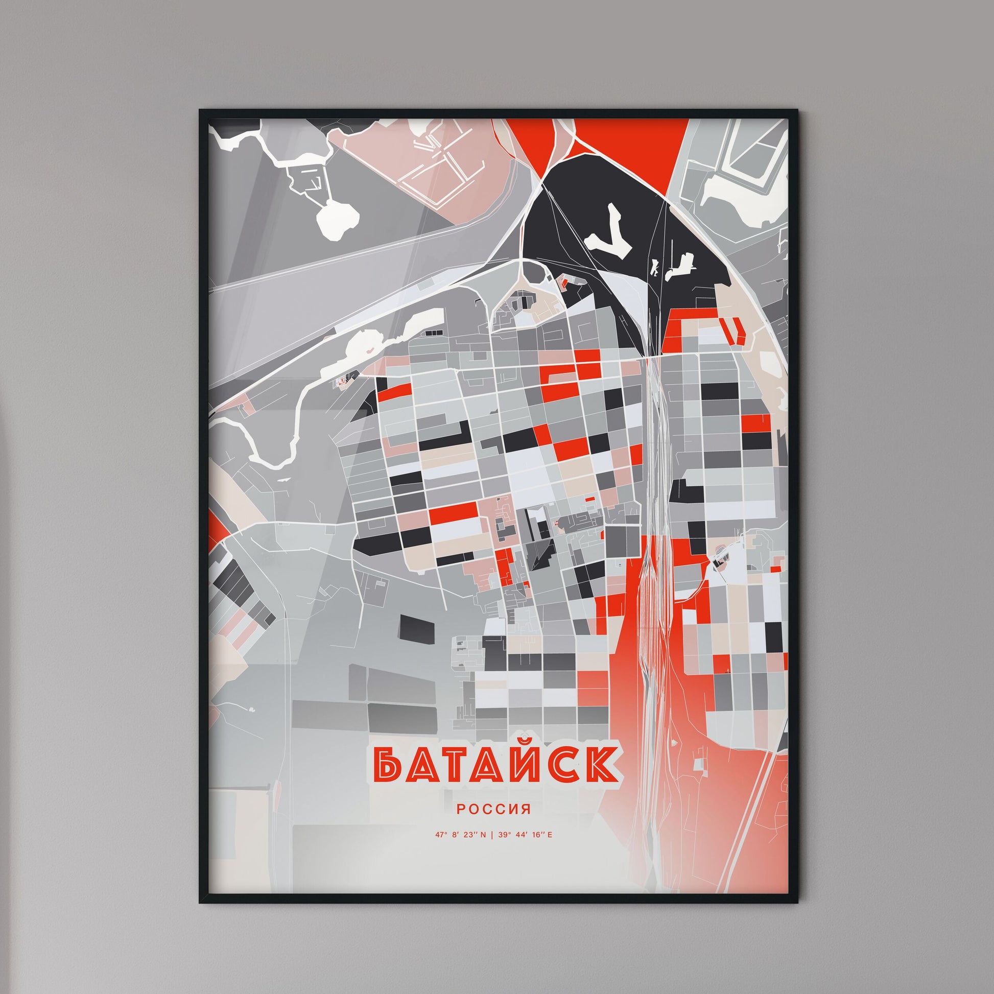 Colorful BATAYSK RUSSIA Fine Art Map Modern