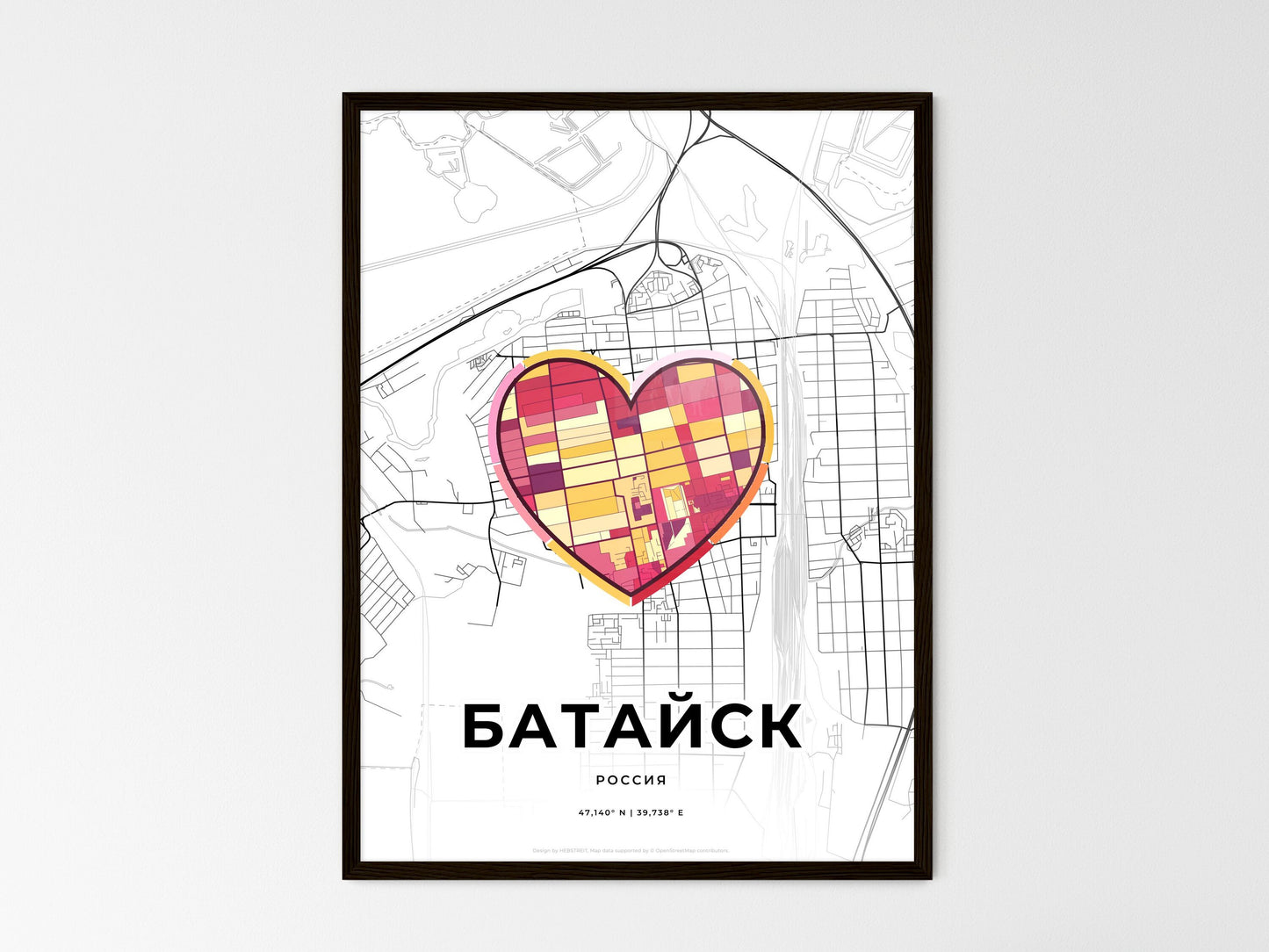 Bataysk Russia wedding art map with heart icon