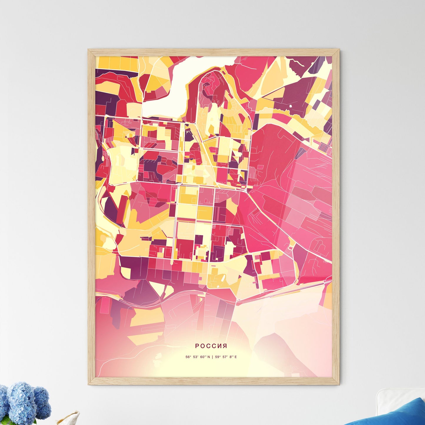 Colorful PERVOURALSK RUSSIA Fine Art Map Hot Red