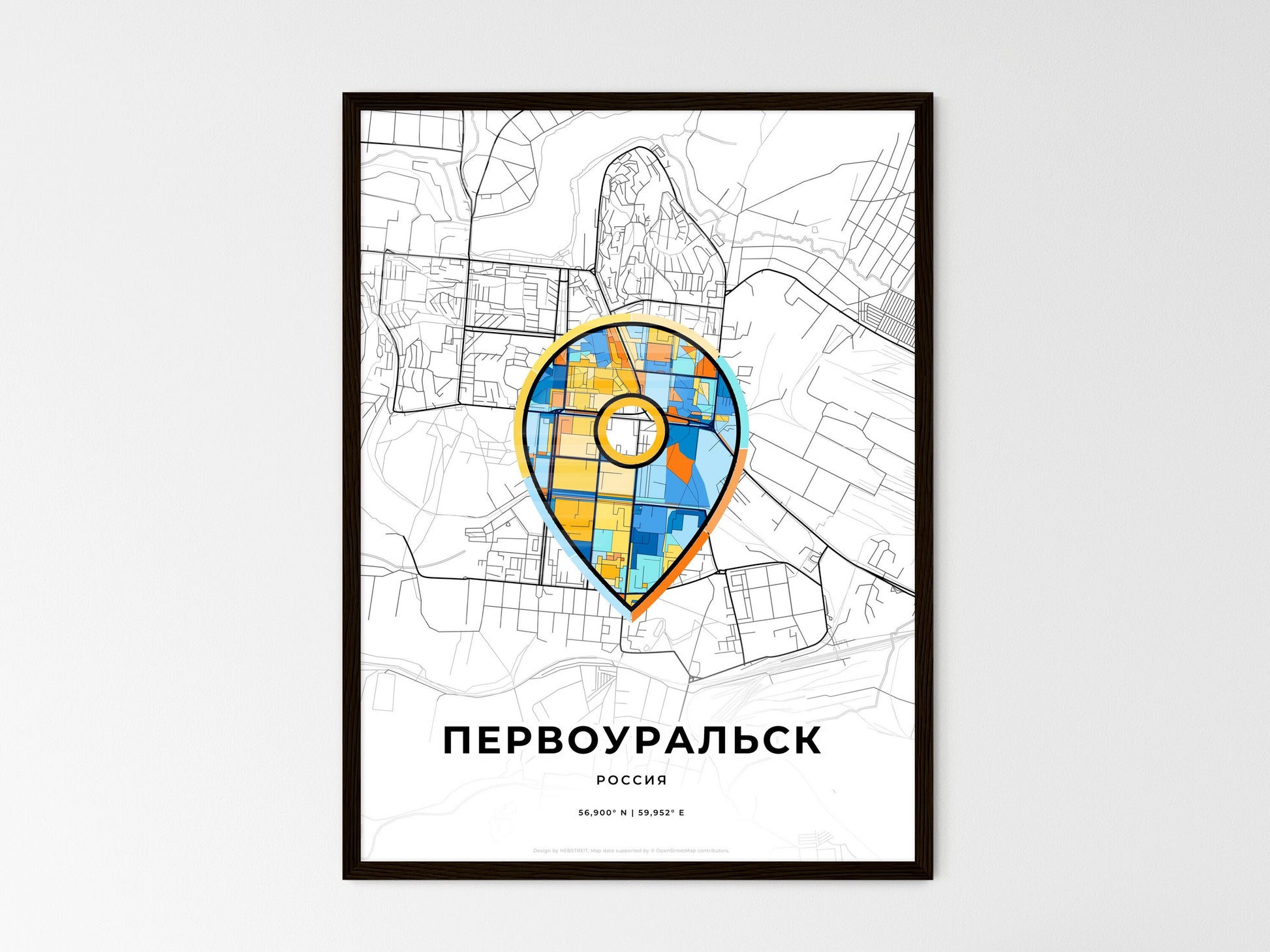 Pervouralsk Russia wedding art map with pointer icon