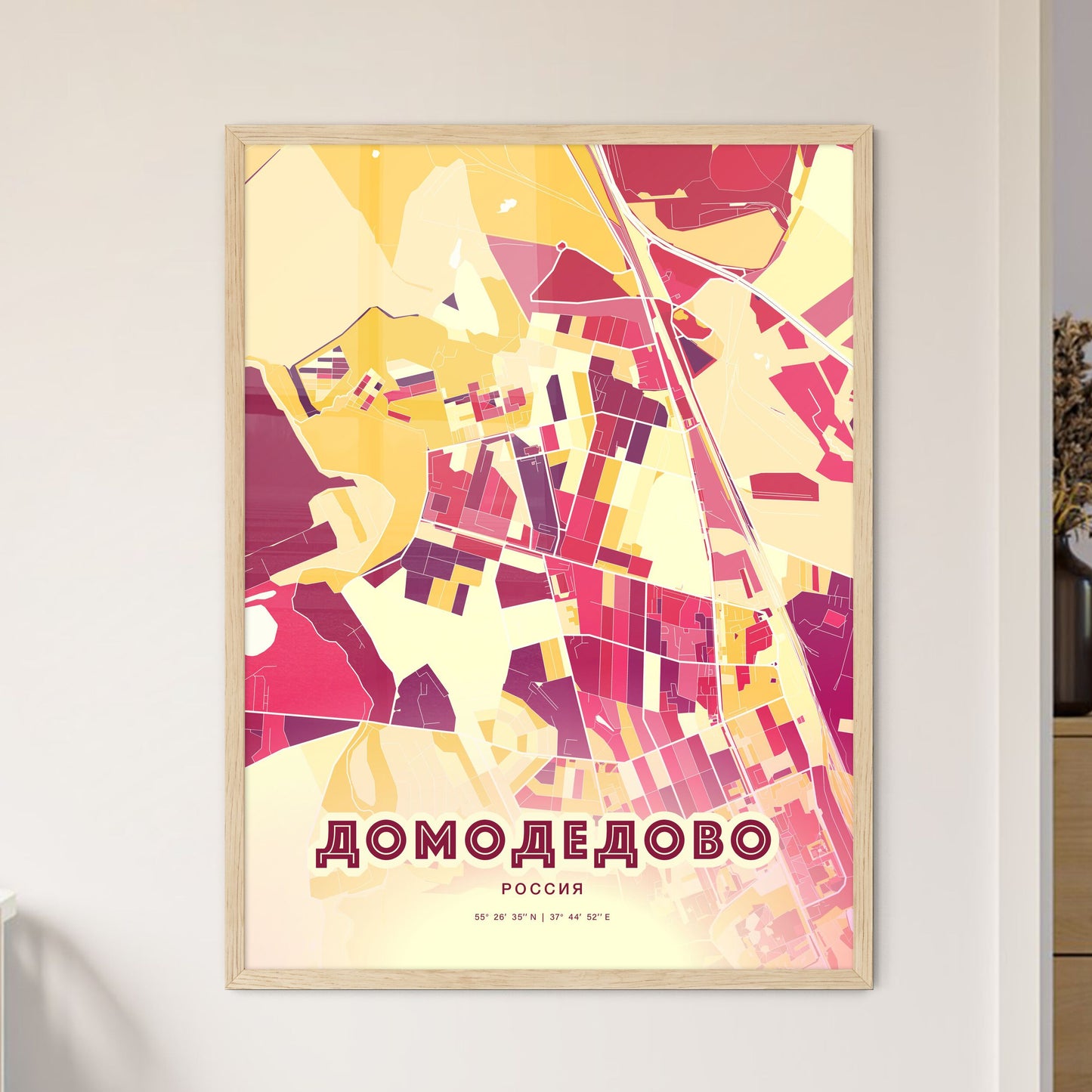 Colorful DOMODEDOVO RUSSIA Fine Art Map Hot Red