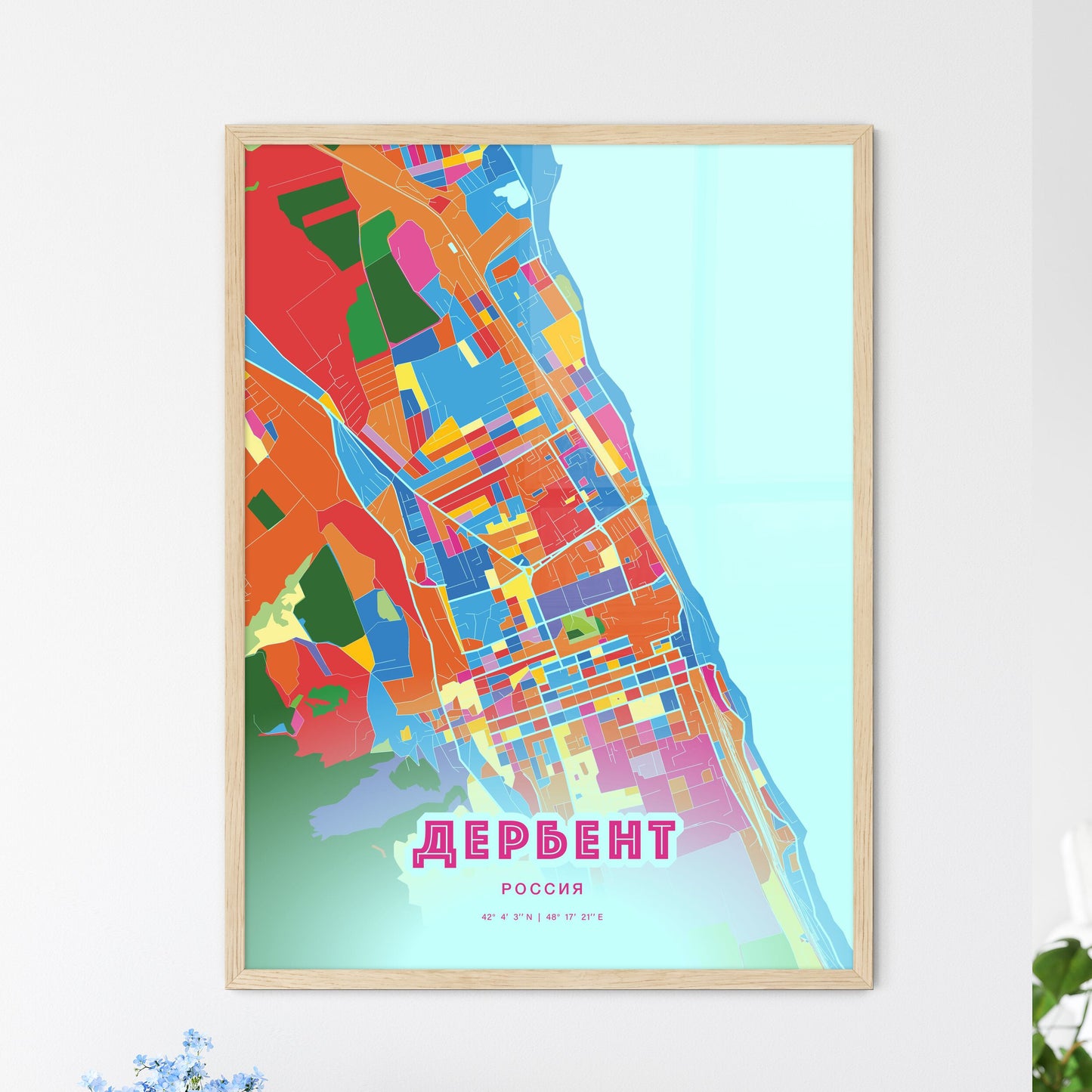 Colorful DERBENT RUSSIA Fine Art Map Crazy Colors