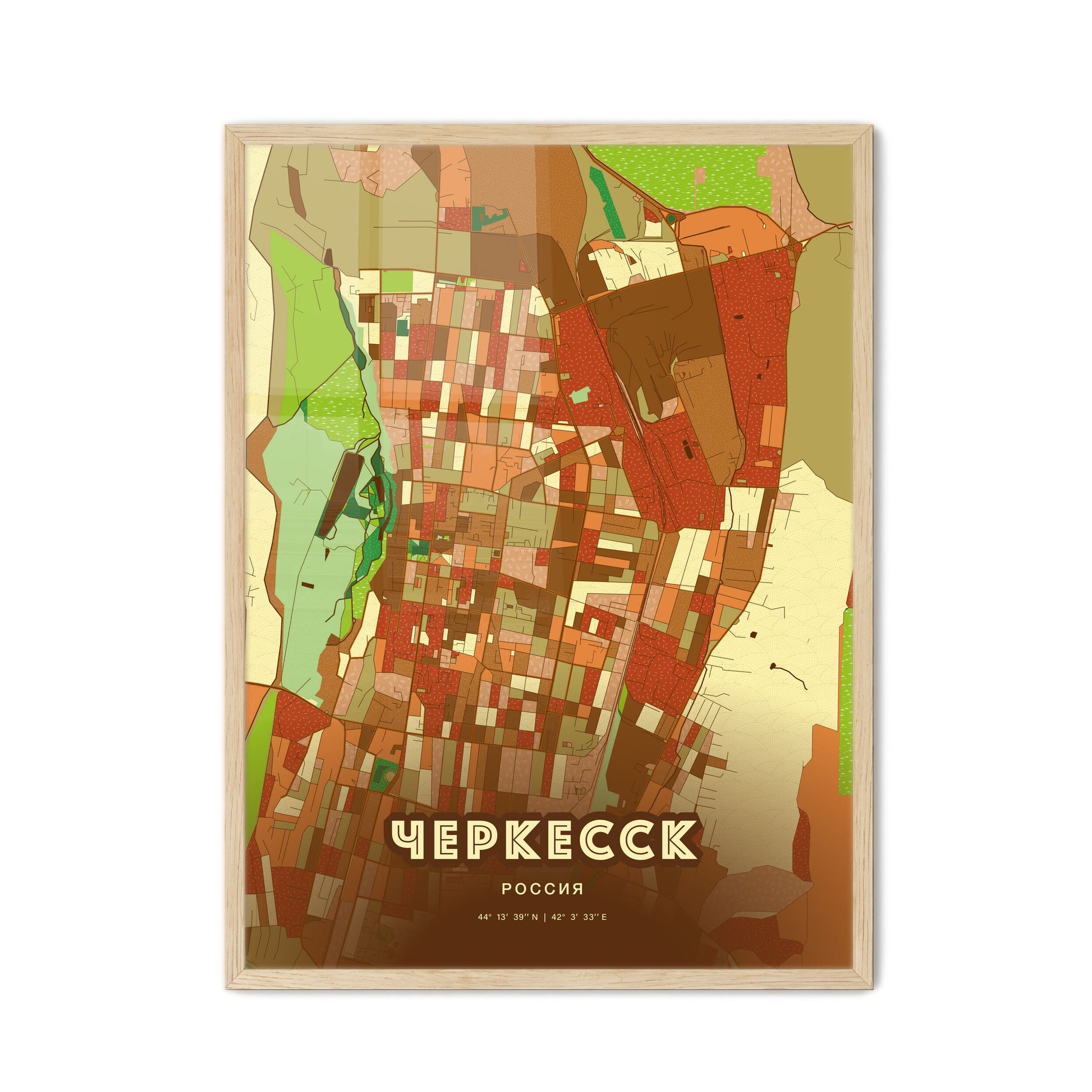 Colorful CHERKESSK RUSSIA Fine Art Map Farmhouse